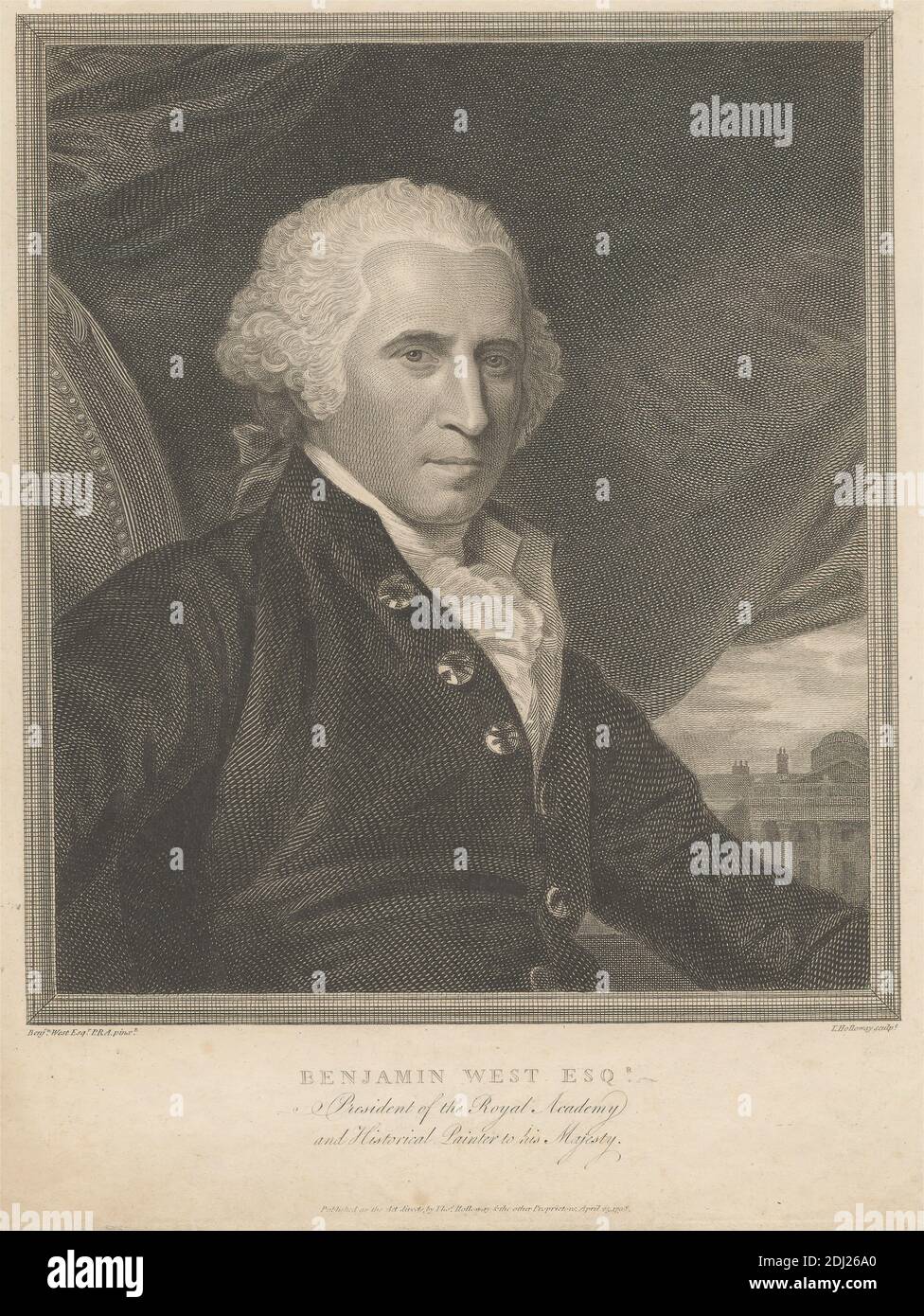 Benjamin West Esqr. Président de l'Académie royale et peintre historique à sa Majesté, imprimé par Thomas Holloway, 1748–1827, Britannique, après Benjamin West, 1738–1820, américain, actif en Grande-Bretagne (de 1763), 1798, gravure Banque D'Images