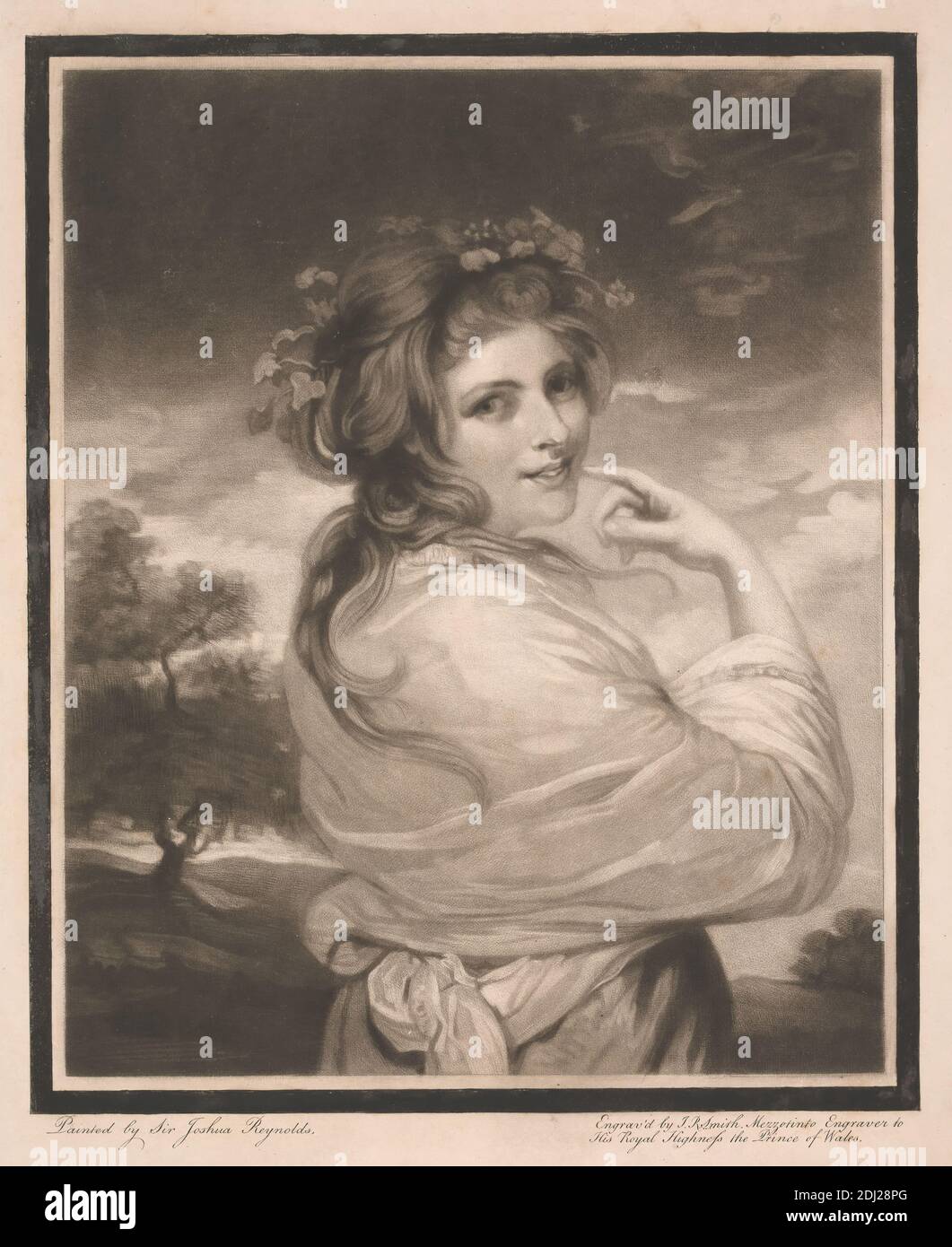 Lady Hamilton comme Bacchante, John Raphael Smith, 1752–1812, britannique, d'après Sir Joshua Reynolds RA, 1723–1792, britannique, 1784, Mezzotint sur modérément épais, modérément texturé, crème, papier vélin, feuille: 12 1/8 × 10 3/8 pouces (30.8 × 26.4 cm) et image: 9 3/4 × 8 pouces (24.8 × 20.3 cm Banque D'Images