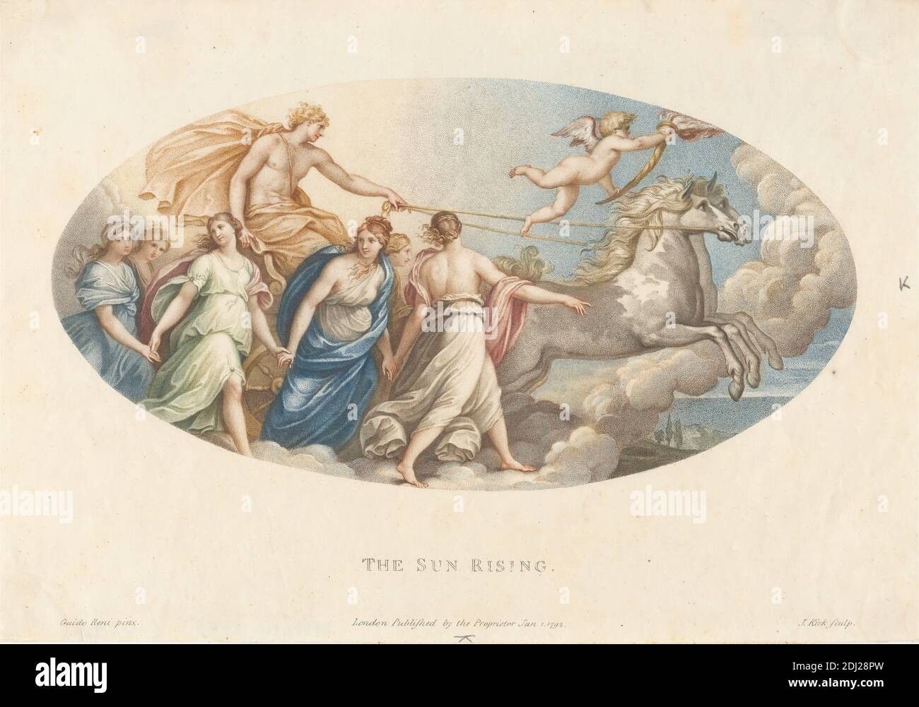 The Sun Rising, artiste inconnu, ( J. Kirk ), d'après Guido Reni, Italien, 1575–1642, Italien, 1792, gravure à l'aide, feuille: 7 1/2 x 10 5/8in. (19.1 x 27cm Banque D'Images