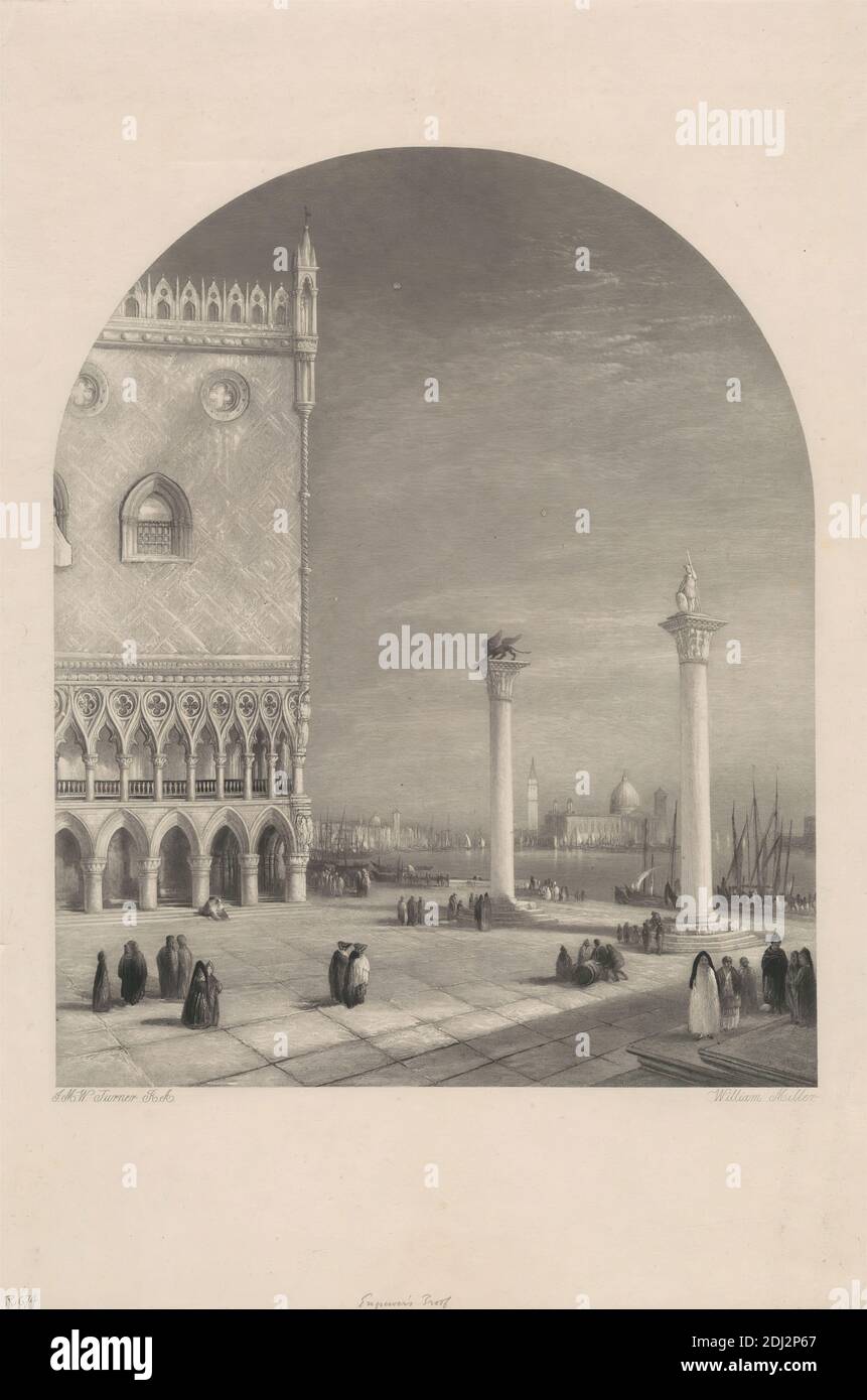 Venise, la Piazzetta, imprimé de William Miller, 1796–1882, britannique, d'après Joseph Malbord William Turner, 1775–1851, britannique, 1853-1874 Banque D'Images