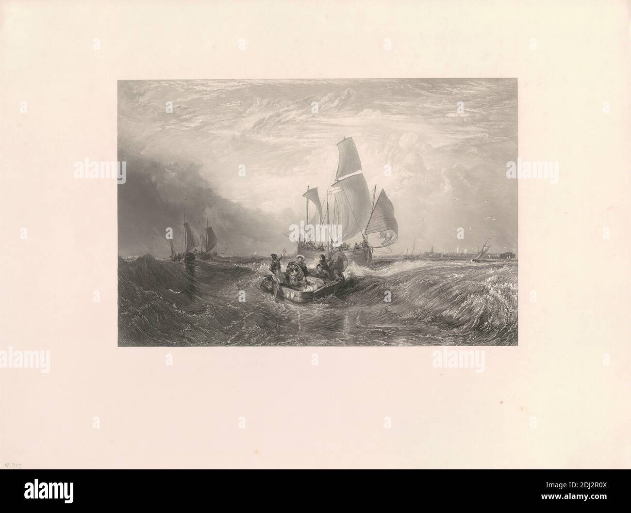 Bateaux de pêche de Calais, John Cousen, 1804–1880, British, d'après Joseph Malbord William Turner, 1775–1851, British, 1859-1879, gravure en acier Banque D'Images