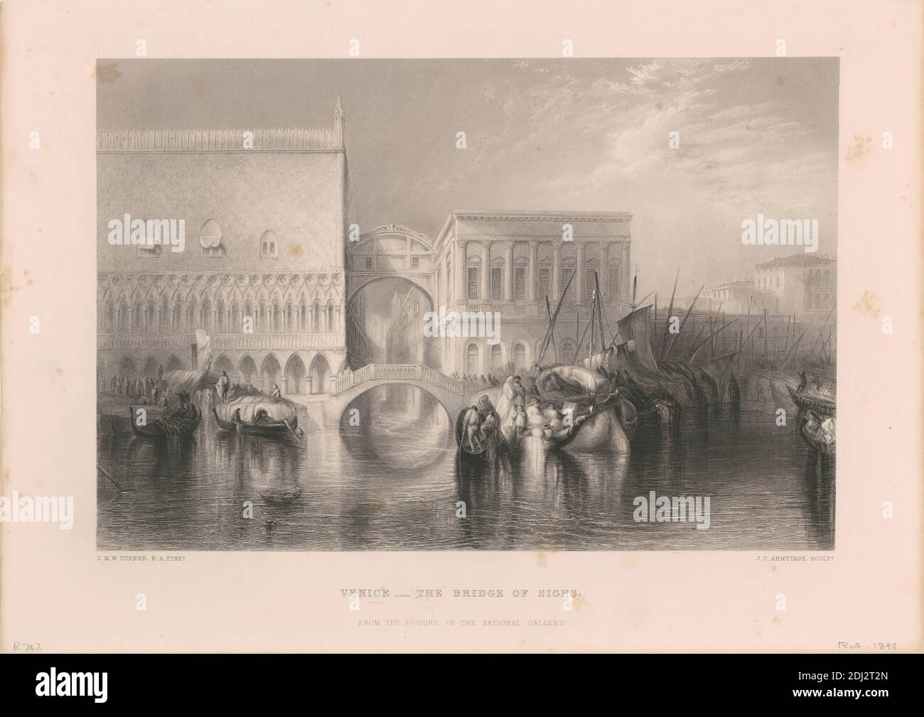 Venise, le pont des Soupirs, James Charles Armytage, 1802–1897, Britannique, d'après Joseph Mallord William Turner, 1775–1851, Britannique, 1859-1879, gravure en acier Banque D'Images