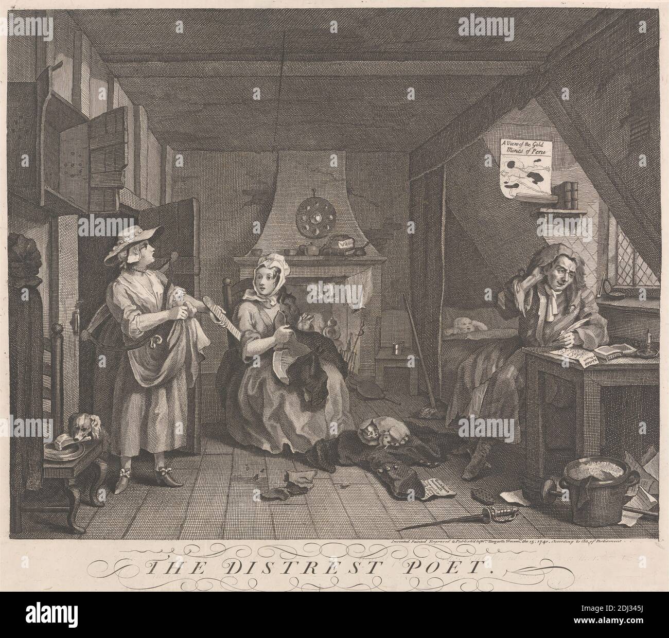 Le poète en détresse, William Hogarth, 1697–1764, britannique, 1740, gravure Banque D'Images