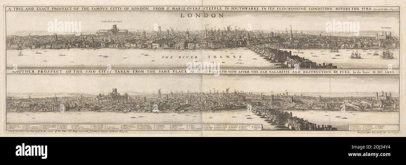 (i) UNE perspective vraie et exacte de la célèbre cité de Londres, . . . (ii) une autre perspective de la Sayd Citty prise du même endroit . . ., Venceslaus Hollar, 1607–1677, Bohemian, d'après Venceslaus Hollar, 1607–1677, Bohemian, 1666, gravure et gravure, feuille: 8 7/8 x 26 1/16in. (22.5 x 66,2 cm Banque D'Images
