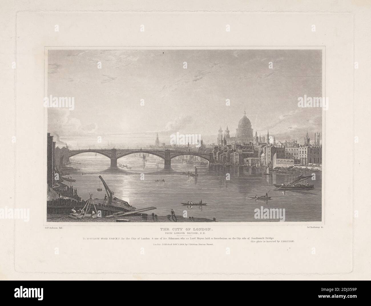 La ville de Londres à partir du London Bridge, S.E., James Redway, actif de 1827 à 1838, après George Fennell Robson, de 1788 à 1833, British, 1828, gravure Banque D'Images