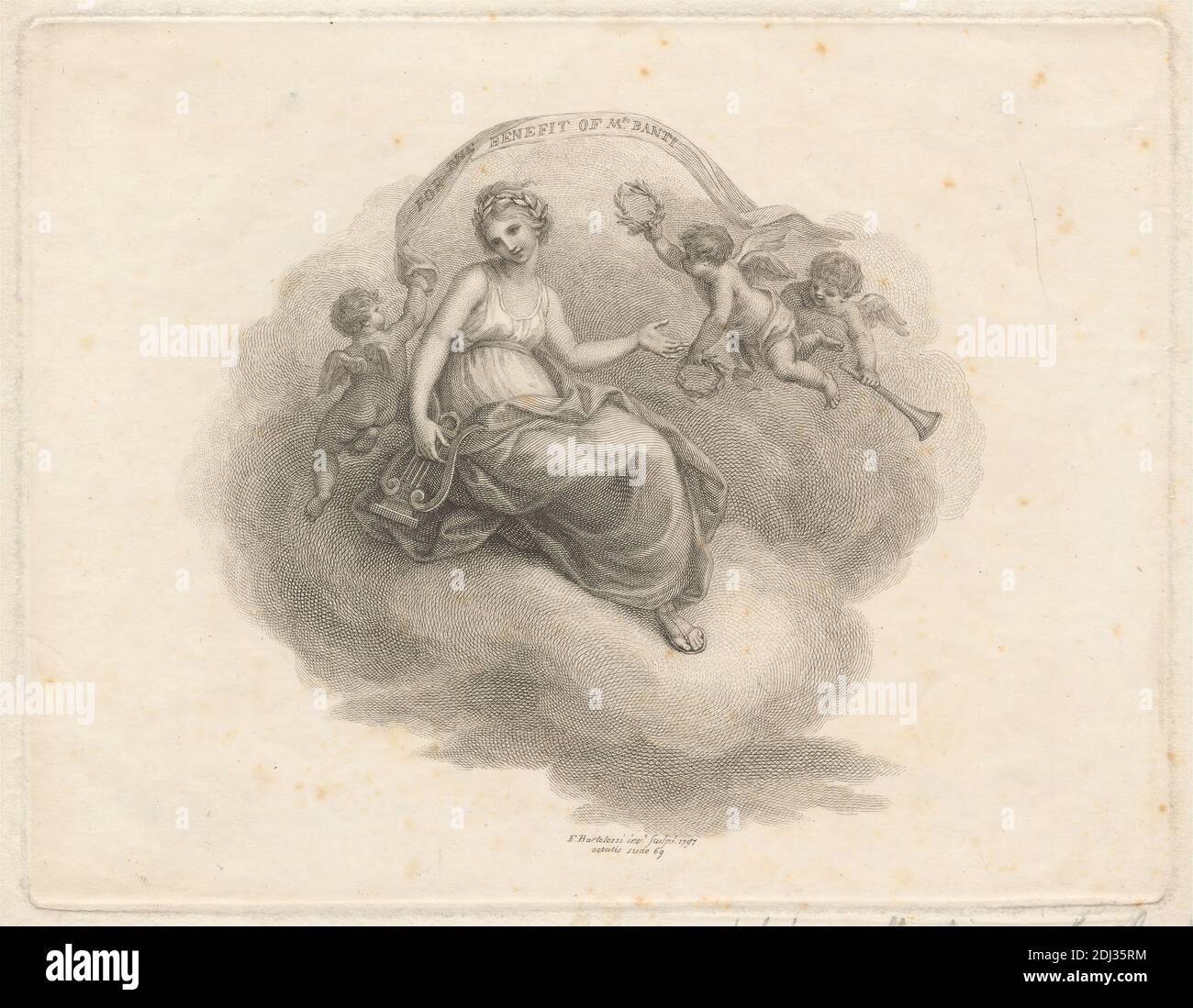 Billet pour Madame Banti, Francesco Bartolozzi RA, 1728–1815, italien, actif en Grande-Bretagne (1764–99), après Francesco Bartolozzi RA, 1728–1815, italien, actif en Grande-Bretagne (1764–99), 1797, gravure de ligne sur papier moyen, légèrement texturé, crème, feuille: 6 x 7 5/8 pouces (15.2 x 19.4 cm), plaque: 5 3/8 x 6 7/8 pouces (13.7 x 17.5 cm) et image : 4 1/2 x 4 3/4 pouces (11.4 x 12.1 cm) Banque D'Images