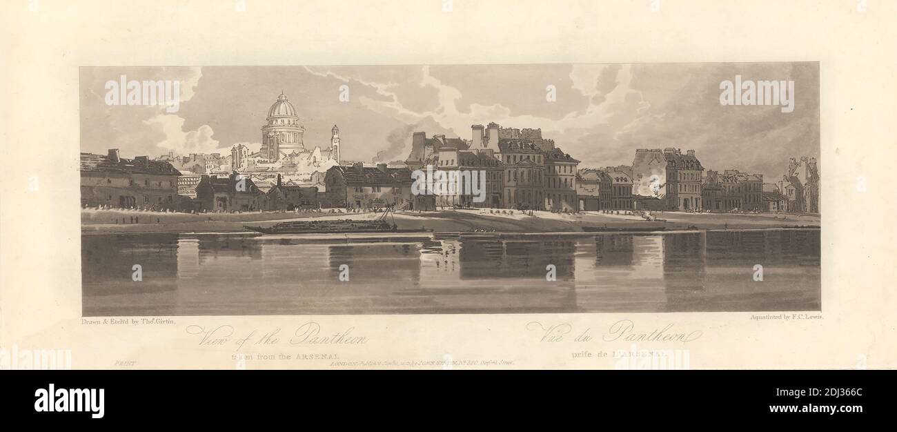 Vue du Panthéon prise de l'Arsenal, Thomas Girtin, 1775–1802, britannique, Frederick Christian Lewis l'aîné, 1779–1856, britannique, après Thomas Girtin, 1775–1802, britannique, 1803, Aquatint, bassin de l'Arsenal, Europe, France, Panthéon, Paris, Seine, ville de Paris, département de, Île-de-France Banque D'Images