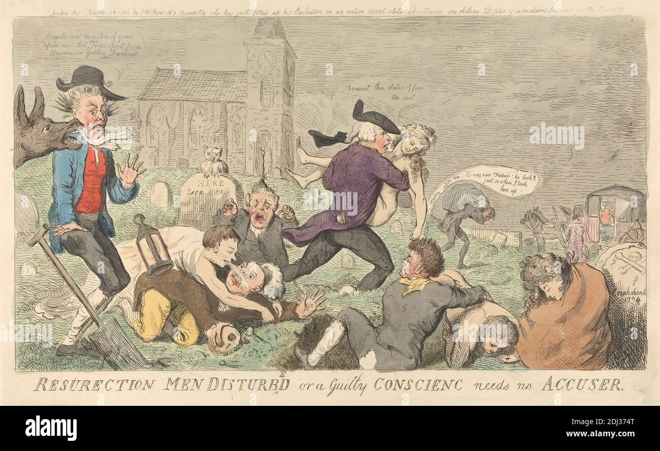 Resurection (sic) hommes perturbés, ou une conscience coupable n'a pas besoin d'accuser (de: Caricature, vol. 3), Isaac Cruikshank, 1756–1810, britannique, 1794, Etching, couleur main, feuille: 8 3/8 x 15in. (21.3 x 38,1 cm Banque D'Images