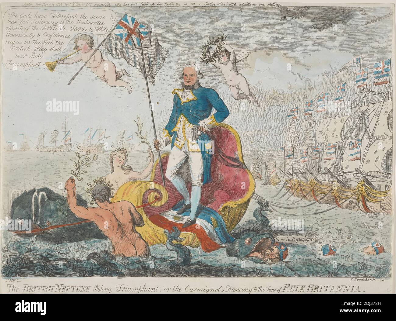 La circonscription de Neptune britannique triomphante, ou la danse du Carmignol à l'Tune de la Britannia de règle, Isaac Cruikshank, 1756–1810, British, 1794, Etching, couleur main, feuille: 12 1/2 x 18in. (31.8 x 45,7 cm Banque D'Images