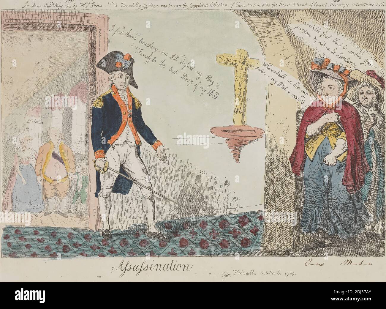 Assassinat-Versailles, 6 octobre 1789, Isaac Cruikshank, 1756–1810, britannique, 1790, Etching, couleur main, feuille : 9 x 13 7/8in. (22.9 x 35,2 cm Banque D'Images