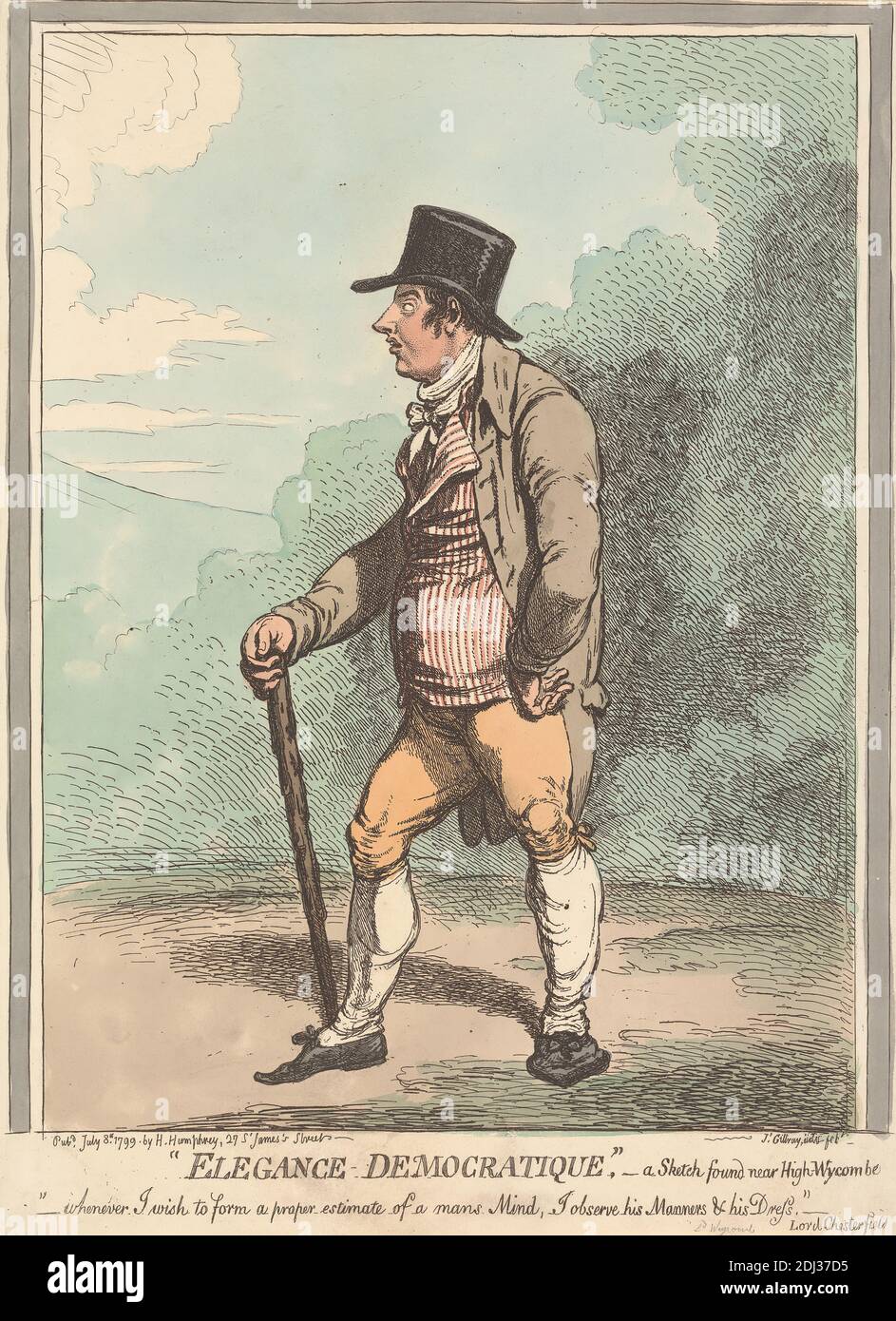 Elegance - Democratique, - UNE esquisse trouvée près de High-Wycombe; - chaque fois que je souhaite former un bon, - estimation - d'un esprit du Mans, j'observe ses manières et sa robe. --- Lord Chesterfield, James Gillray, 1757–1815, British, 1799, Etching, couleur main, feuille : 12 1/2 x 9 1/4in. (31.8 x 23,5 cm Banque D'Images