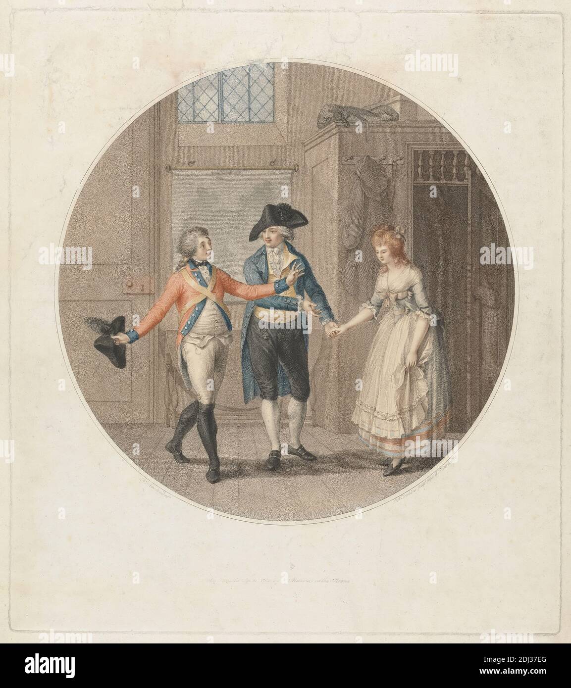 Trois acteurs dans un jeu, Peltro W. Tomkins, 1760–1840, British, d'après Charles Ansell, ca.1752–active 1790, British, 1785, gravure en pointillés sur papier épais, modérément texturé, crème, cousue, feuille: 19 9/16 × 16 7/8 pouces (49.7 × 42.9 cm), plaque: 15 15/16 × 14 1/8 pouces (40.5 × 35.9 cm), et image: 11 3/4 × 29.7 cm (11 11/16 × 29.8 pouces) Banque D'Images