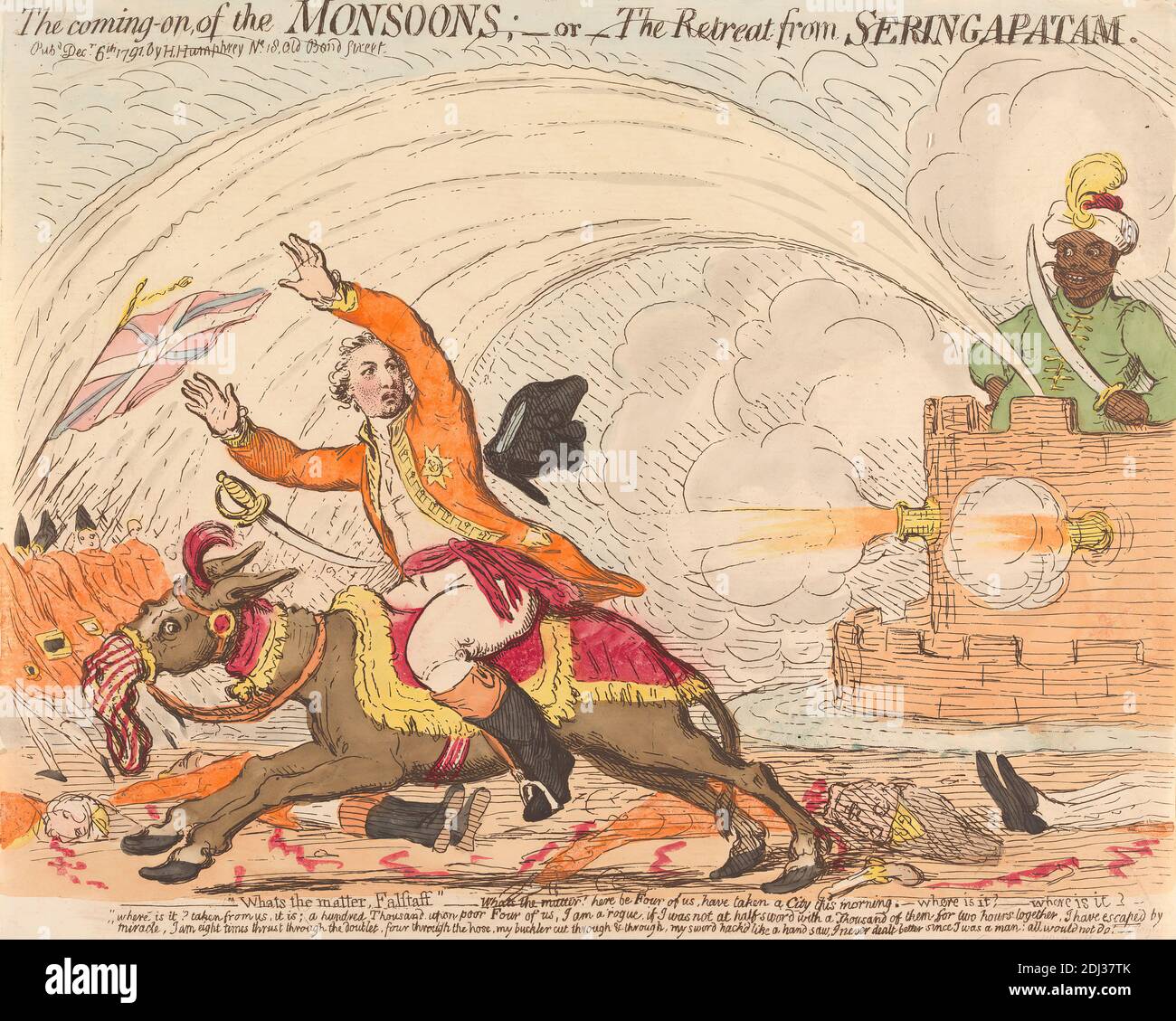 L'arrivée, des moussons; ou - la retraite de Seringapatam, (?) James Gillray, 1757–1815, British, 1791, Etching, couleur main, feuille : 8 1/4 x 10 3/4in. (21 x 27,3 cm Banque D'Images