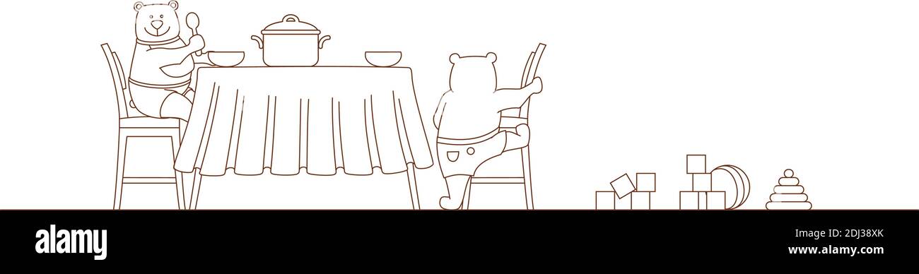 Illustration à colorier. Les ours mangent assis à la table Illustration de Vecteur