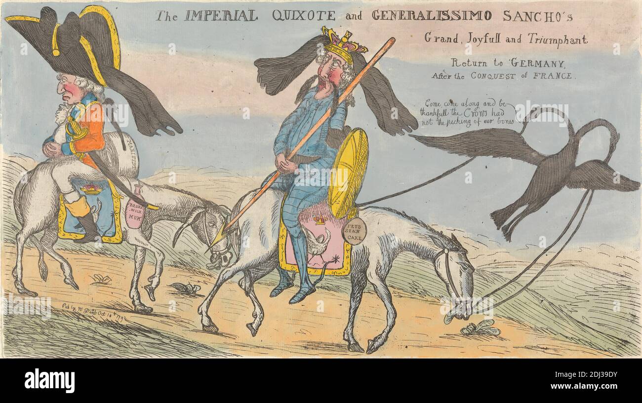 L'Impériale Quichotte et le Grand de Generalissimo Sancho, Joyfull et triomphant retour en Allemagne après la conquête de la France, (?) William Dent, active 1784–1793, 1792, décapage à l'aquarelle sur papier couché, feuille : 8 1/2 x 15 po. (21.6 x 38,1 cm Banque D'Images