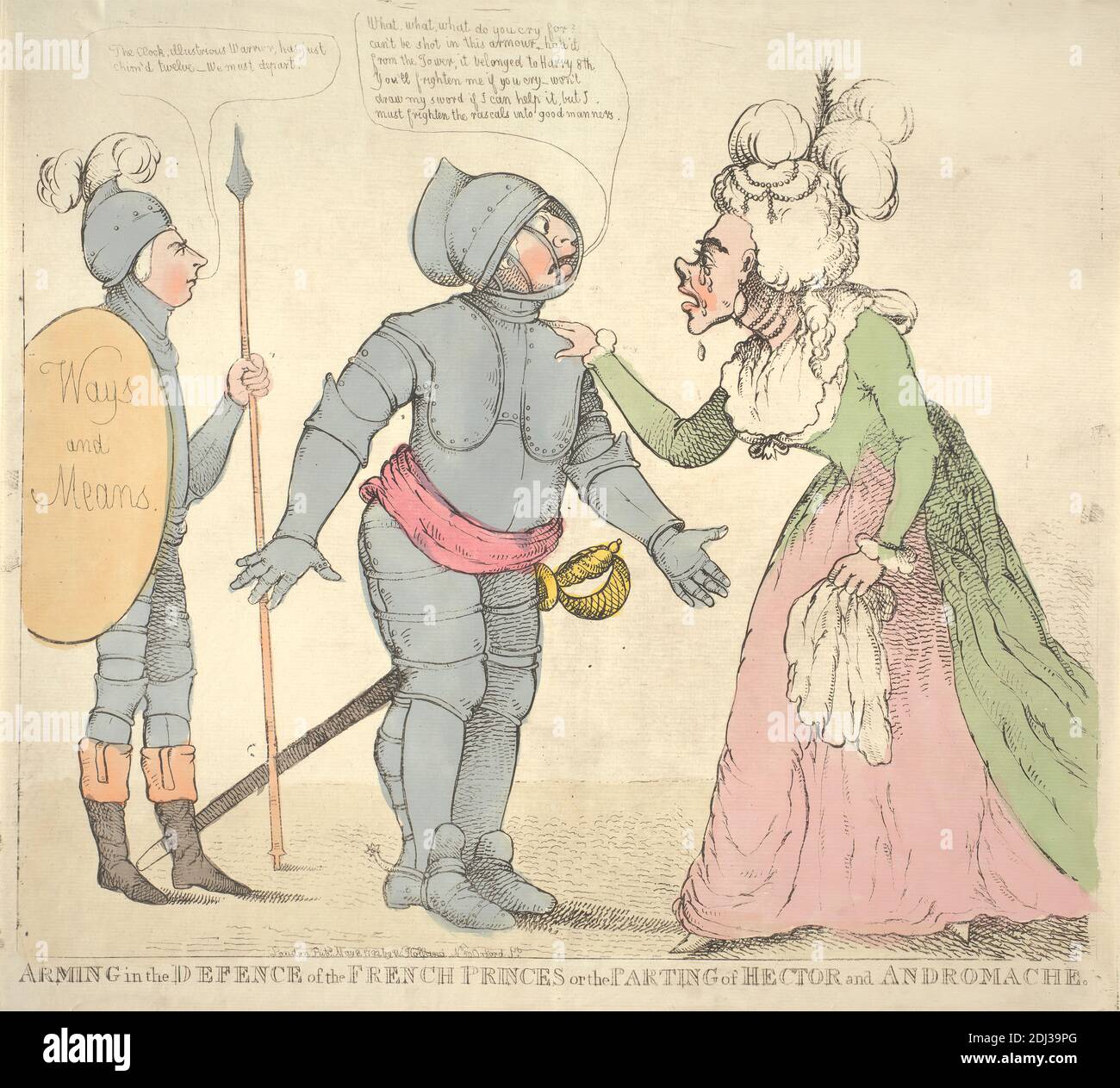 Armement à la défense des Princes français ou le Parting de Hector et Andromache, Richard Newton, 1777–1798, britannique, 1792, Etching, couleur main, feuille : 13 x 14 1/2in. (33 x 36,8 cm Banque D'Images