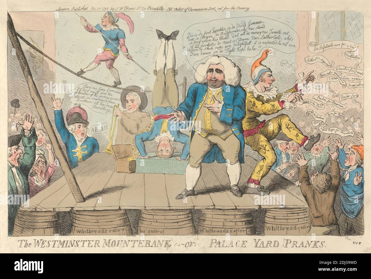 The Westminster Mountebank, ou Palace Yard pranks, Isaac Cruikshank, 1756–1810, British, 1795, Etching, couleur main, feuille : 11 1/8 x 17 5/8in. (28.3 x 44,8 cm Banque D'Images