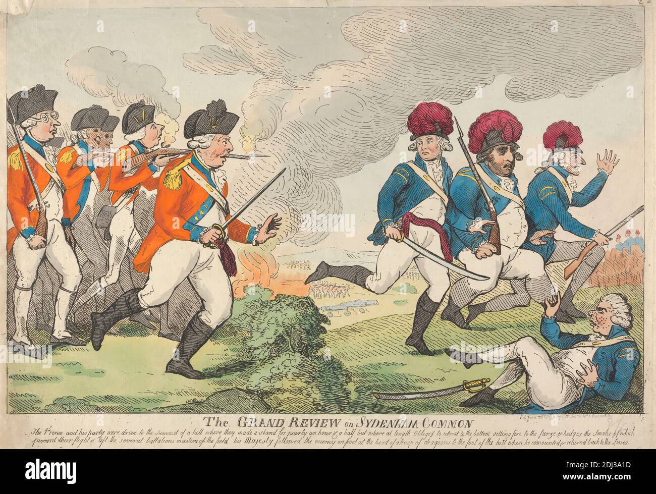 The Grand Review on Sydenham Common, Isaac Cruikshank, 1756–1810, British, 1792, Etching, couleur main, feuille : 11 3/8 x 17 3/4in. (28.9 x 45,1 cm Banque D'Images