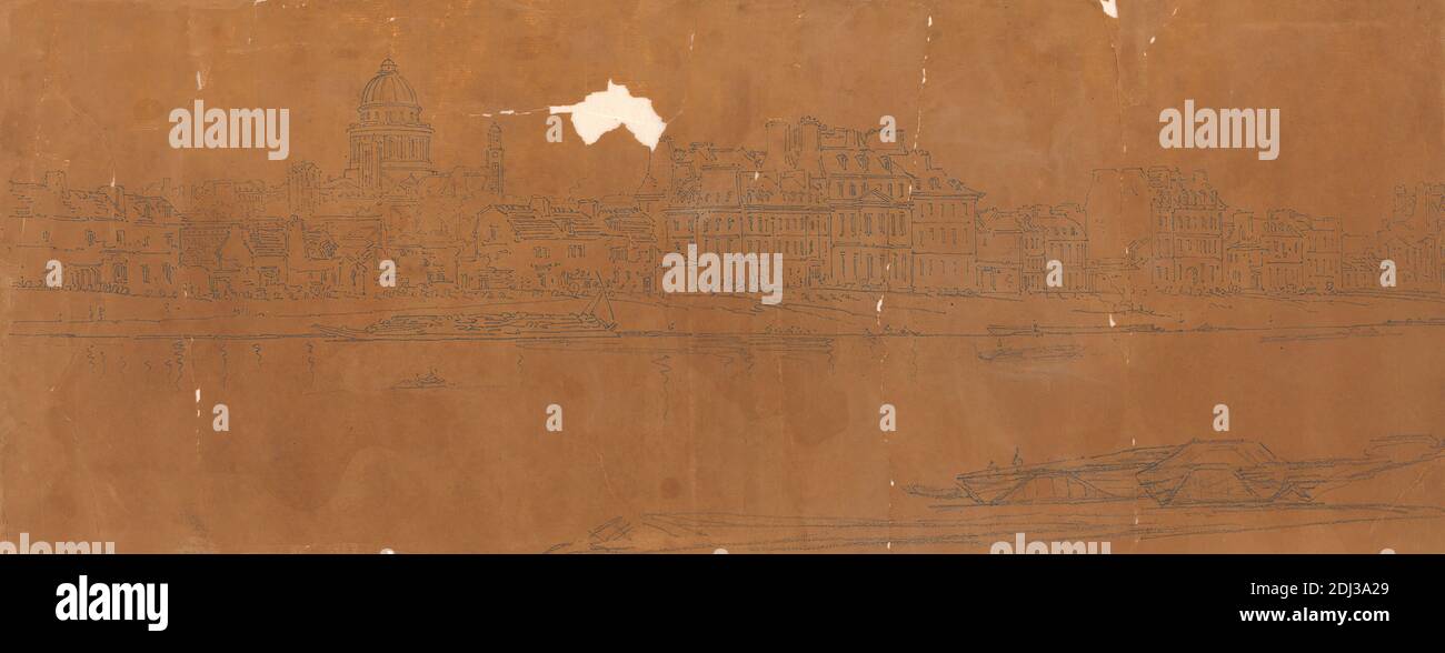 Vue du Panthéon, tiré de l'Arsenal, Thomas Girtin, 1775–1802, British, 1803, traçage de graphite sur papier couté, feuille: 7 x 17 1/8in. (17.8 x 43,5 cm), bassin de l'Arsenal, Europe, France, Panthéon, Paris, Seine, ville de Paris, Département de, Île-de-France Banque D'Images