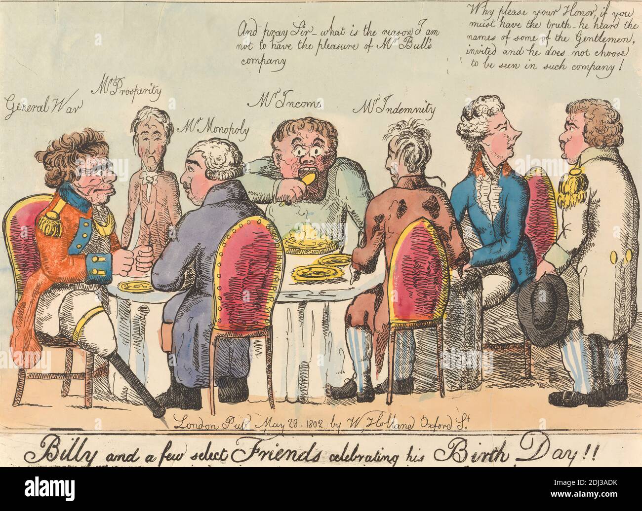 Billy et quelques amis sélectionnés célébrant son jour de naissance!, artiste inconnu, 1802, gravure, couleur main, feuille: 8 11/16 x 13po. (22.1 x 33cm Banque D'Images