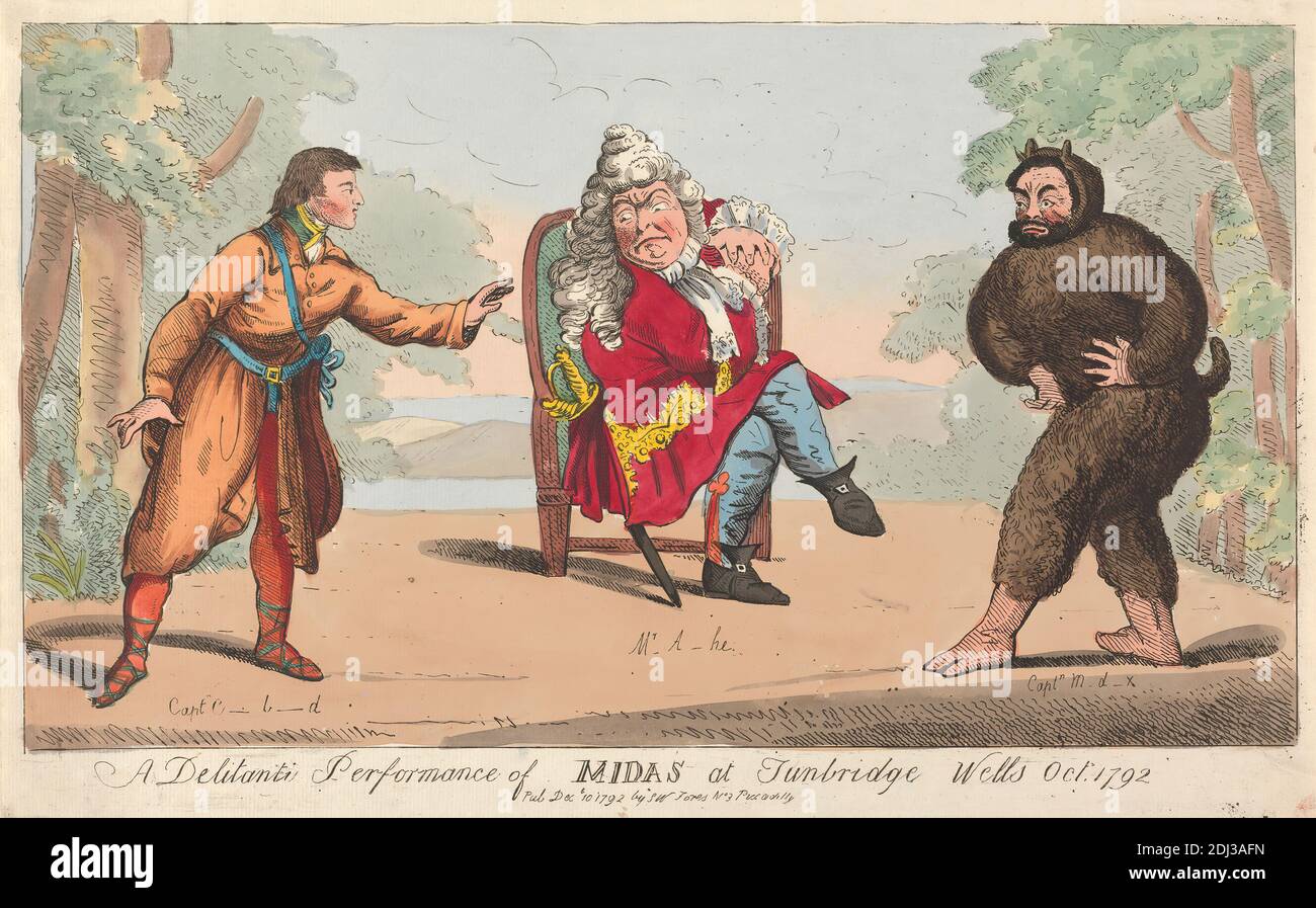 A Delitanti Performance of Midas at Turnbridge Wells, octobre 1792, Isaac Cruikshank, (?), 1756–1810, British, 1792, Etching, couleur main, feuille: 8 9/16 x 15 3/16po. (21.7 x 38,6 cm Banque D'Images