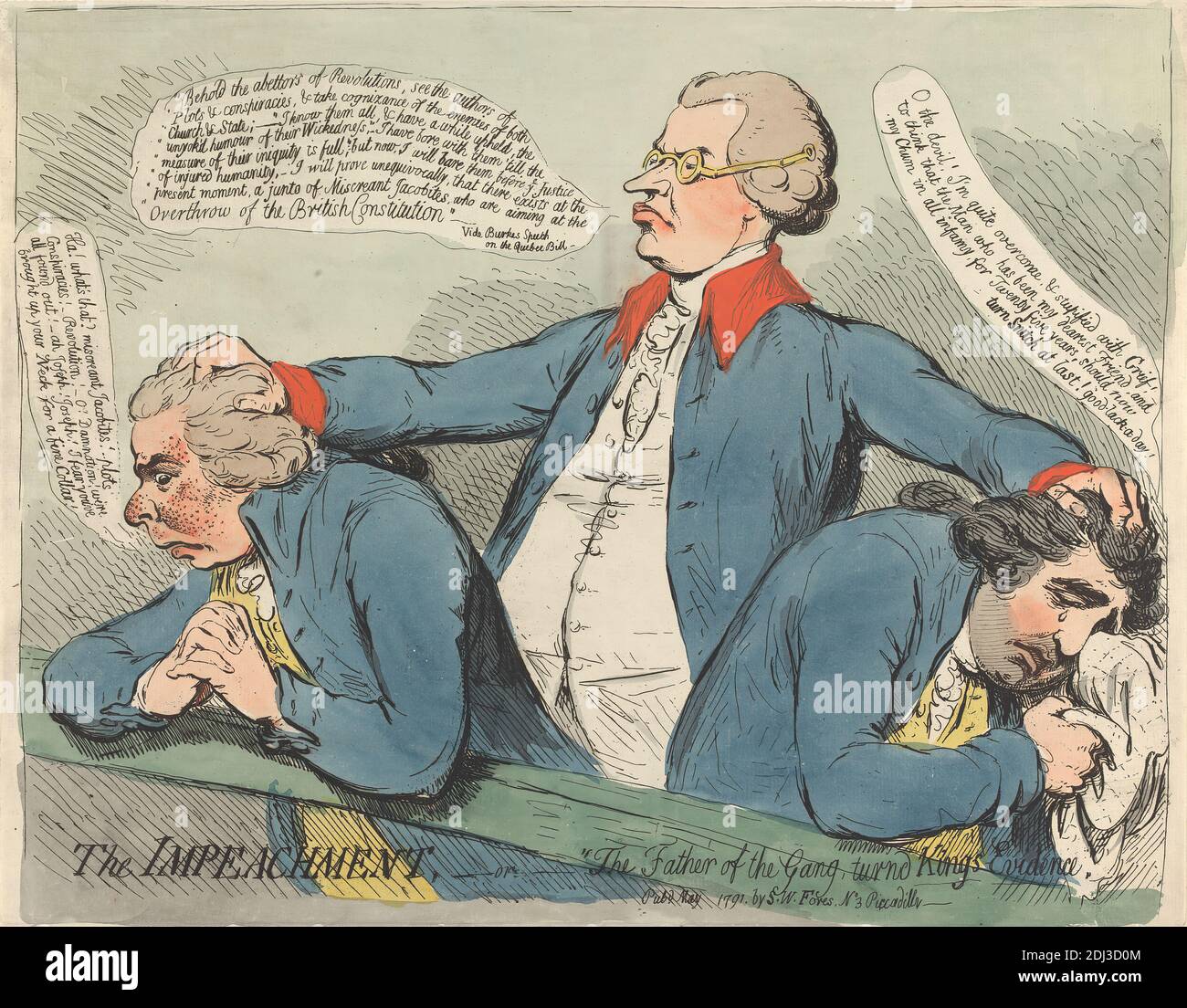La destitution, - ou - 'le Père de la bande, Turn'd Kings-Evidence', James Gillray, 1757–1815, British, 1791, Etching, couleur main, feuille: 12 x 15po. (30.5 x 38,1 cm Banque D'Images