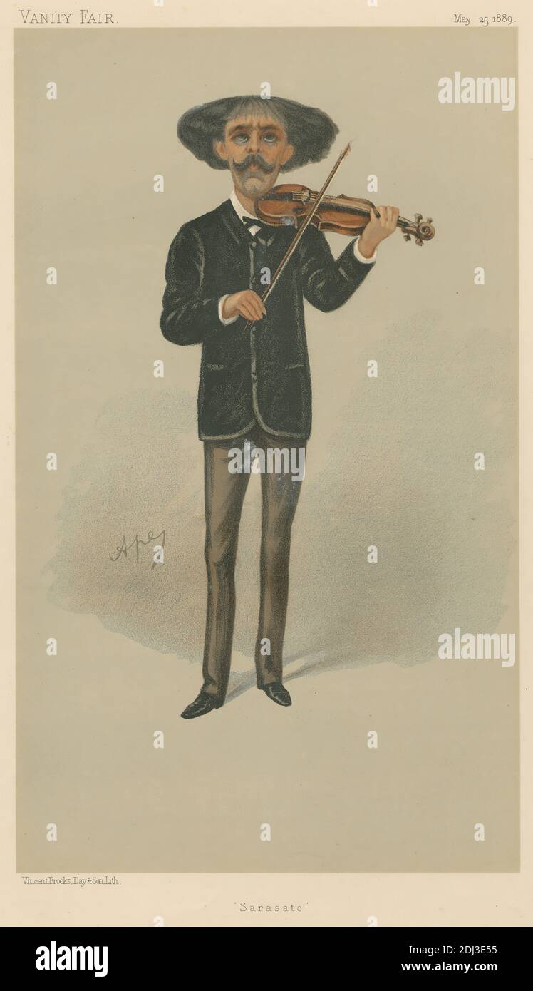 Vanity Fair: Musiciens; 'Sarasate', Senor Palbo Martin Meliton Sarasate, 25 mai 1889, Carlo Pellegrini, 1839–1889, Italien, 1889, Chromolithographe Banque D'Images