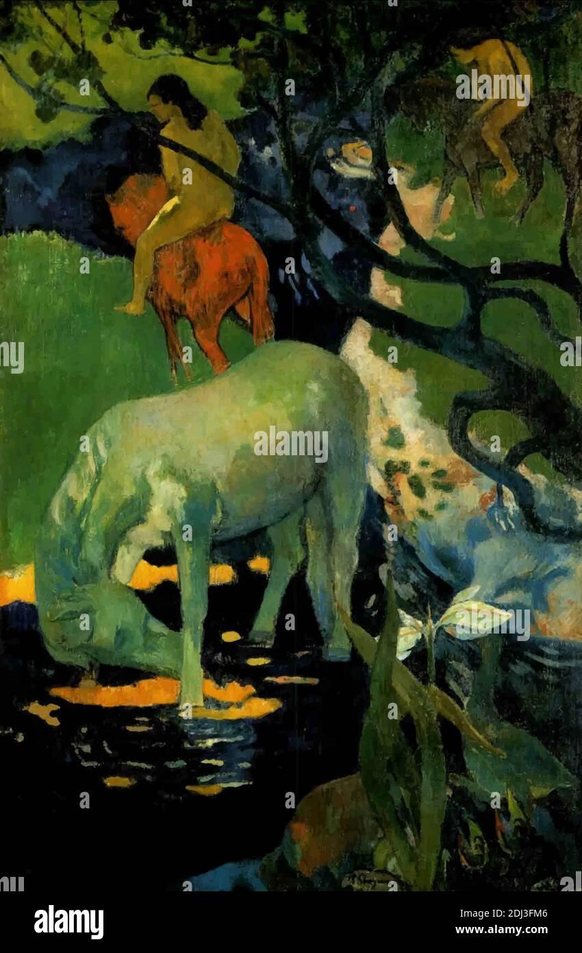 Mon numérique a modifié le Cheval blanc par Paul Gauguin 1898. Musée d'Orsay à Paris, France Banque D'Images
