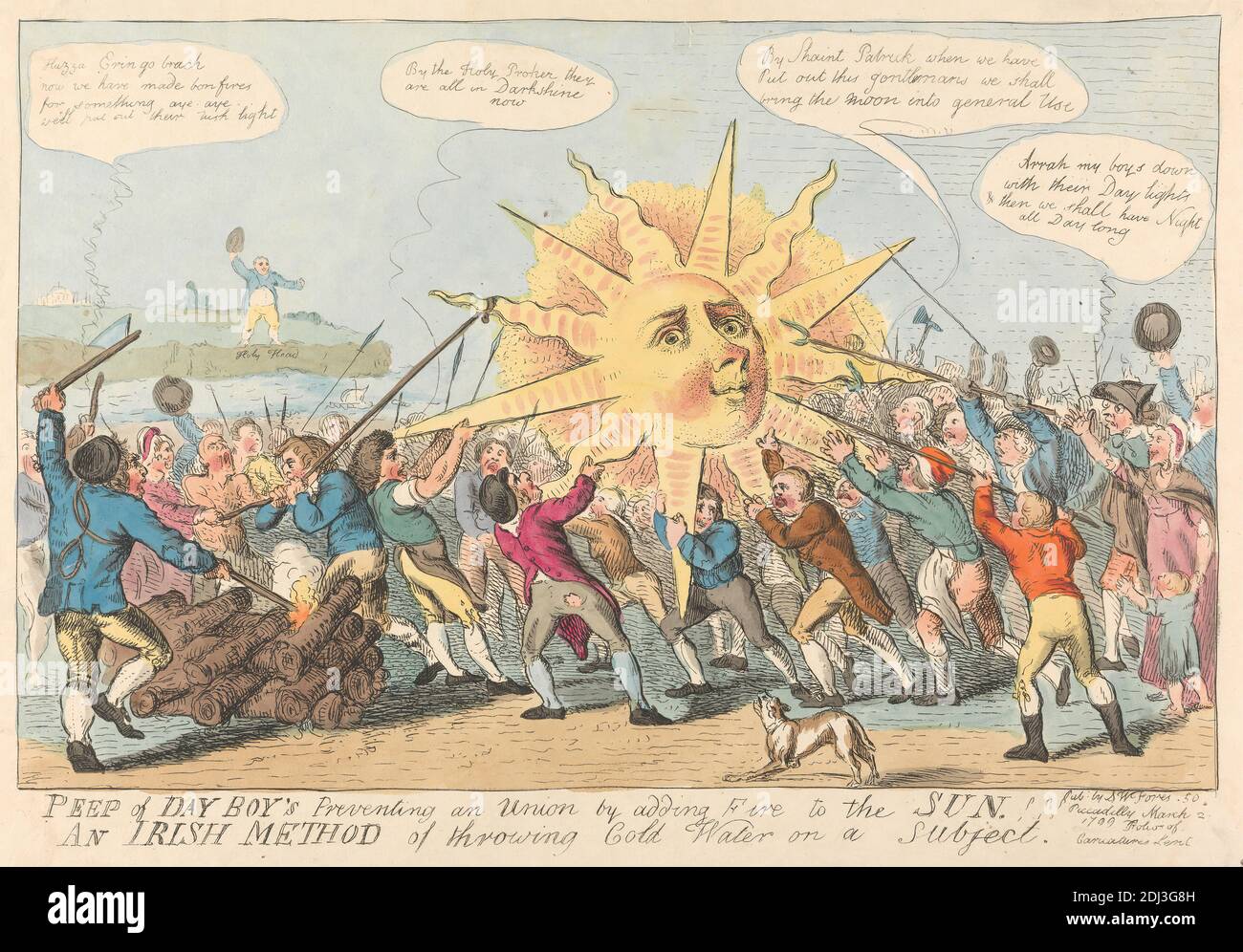 PEP de jour Boy's prévenir une Union en ajoutant le feu au Soleil. / une méthode irlandaise de jeter de l'eau froide sur un sujet!, Isaac Cruikshank, 1756–1810, britannique, 1799, Etching, couleur main, feuille: 8 1/2 x 13 1/8in. (21.6 x 33,3 cm Banque D'Images