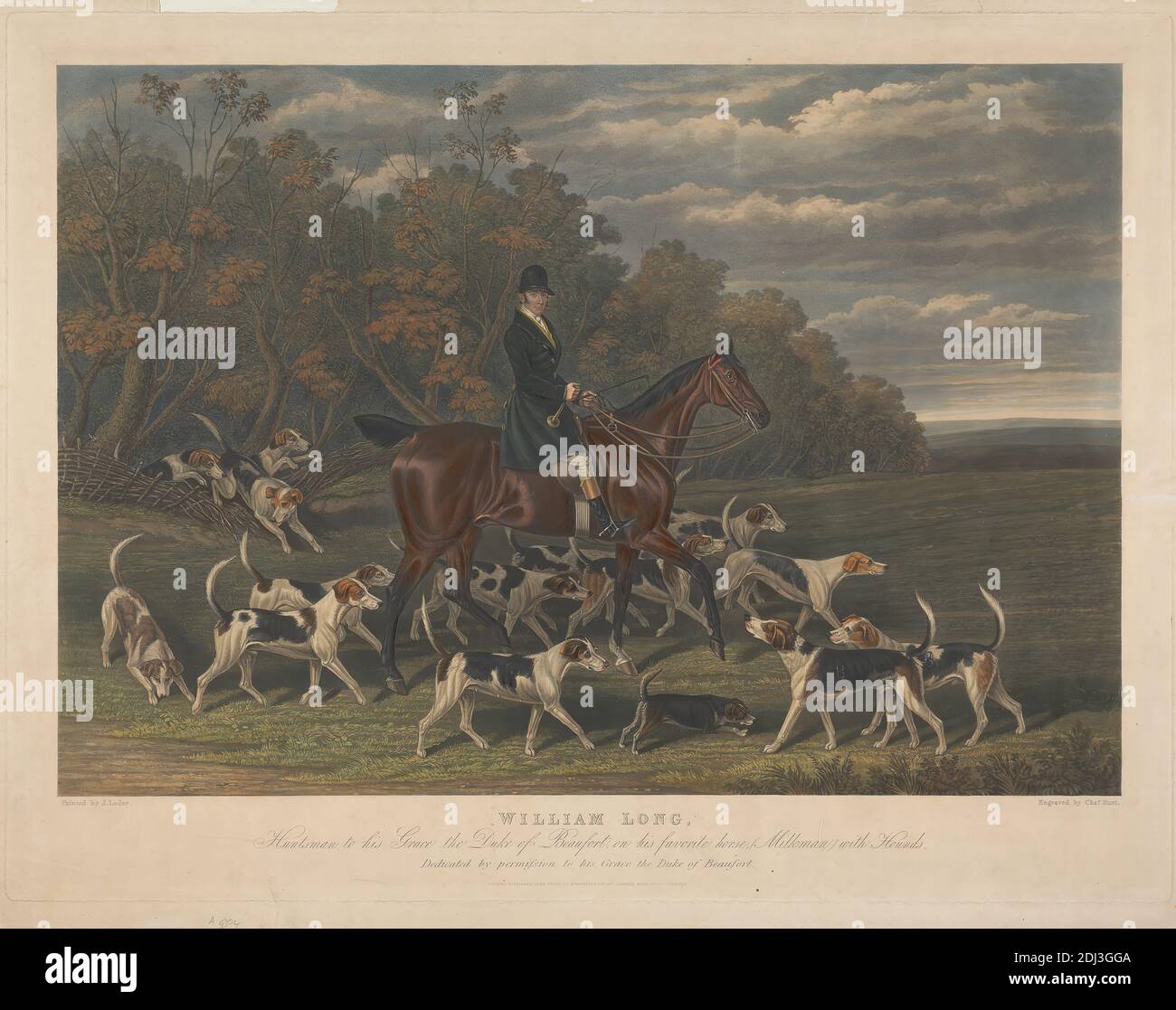 William long, chasses à sa grâce le duc de Beaufort, sur son cheval préféré (Milkman), après Charles Hunt, 1803–1877, britannique, James Loder, actif 1820–1857, britannique, 1836, aquatinte couleur main, feuille: 22 x 28 7/8in. (55.9 x 73,3 cm Banque D'Images
