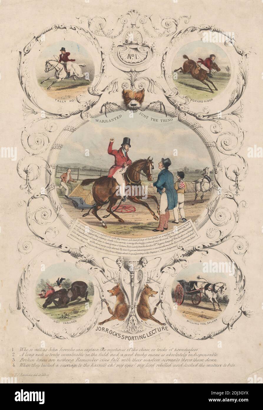 Conférence sportive de Jorrock. Plaque 1. Justifiait juste la chose., T. J. Rawlins, actif 1837–1840, après T. J. Rawlins, actif 1837–1840, sans date, lithographie de couleur main, feuille: 13 3/4 x 10po. (34.9 x 25,4 cm Banque D'Images
