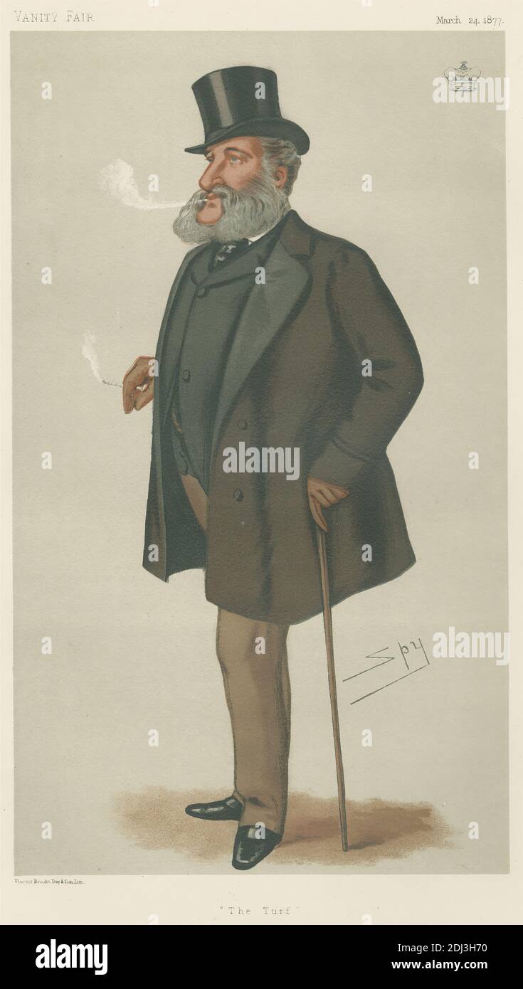 Vanity Fair: Les dévotés de gazon; 'The Turf', Lord Dorchester, 24 mars 1877, Leslie Matthew 'Spy' Ward, 1851–1922, British, 1877, Chromolithographe Banque D'Images