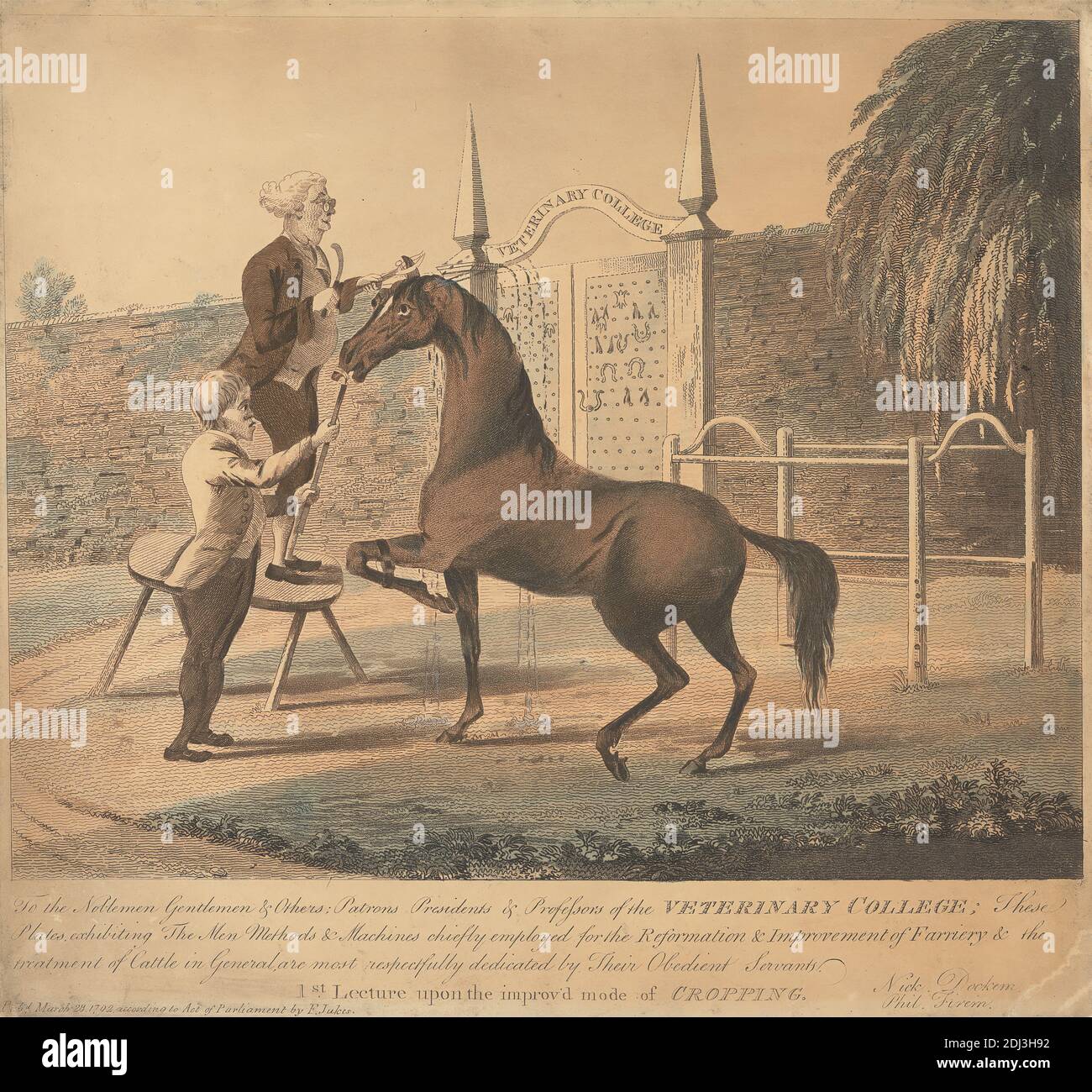 1. ... Les méthodes et machines Men principalement utilisées pour la réforme et l'amélioration de la farrierie et le traitement / du bétail en général ..., Charles Loraine Smith, 1751–1835, British, 1792, gravure de couleur main, feuille: 8 1/4 x 10 3/8in. (21 x 26,4 cm Banque D'Images