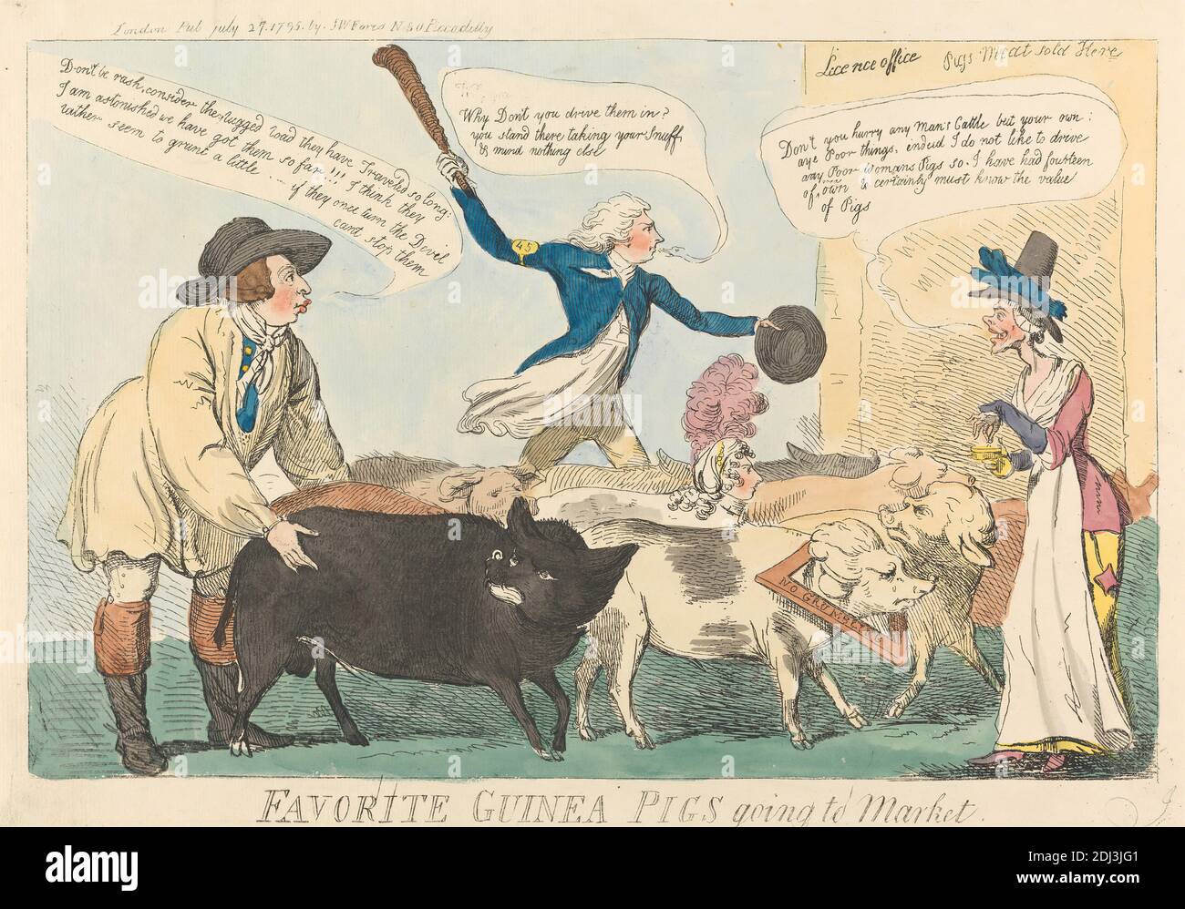 Favori Guinée Pigs aller au marché, Isaac Cruikshank, 1756–1810, britannique, 1795, Etching, couleur main, feuille: 8 3/8 x 12 3/4in. (21.3 x 32,4cm Banque D'Images