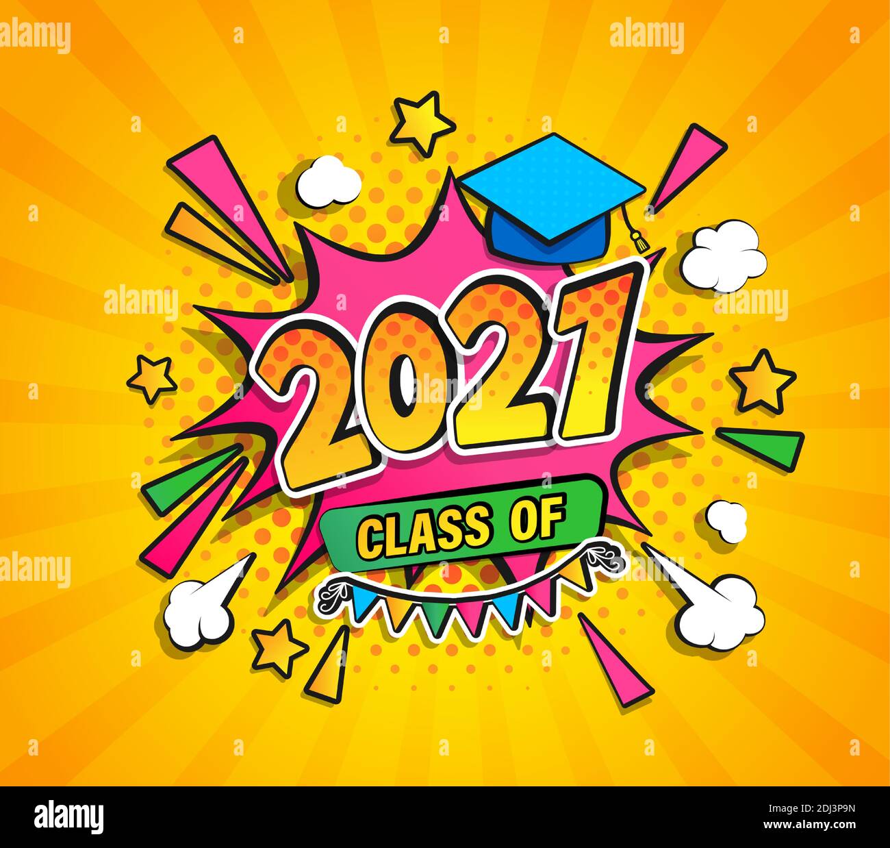 Classe de 2021, bannière de graduation. Illustration de Vecteur