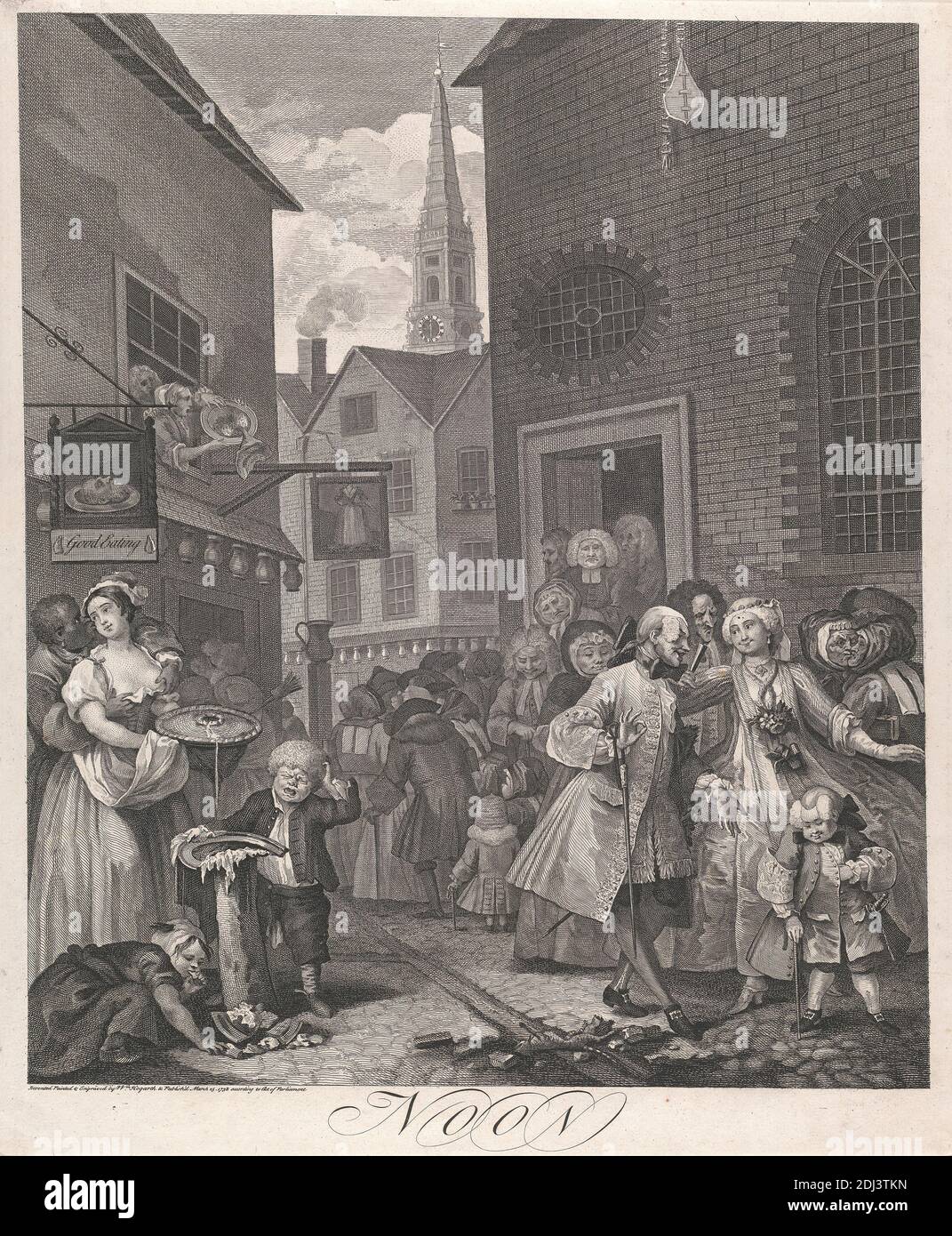 Les quatre temps de la journée, plaque II: Midi, William Hogarth, 1697–1764, Britannique, 1738, gravure et gravure, deuxième état, feuille: 19 3/8 x 16 1/16in. (49.2 x 40,8 cm Banque D'Images