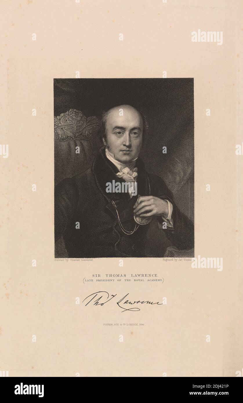 Sir Thomas Lawrence, ancien président de la Royal Academy, James Thomson, 1789–1850, britannique, après Charles Landseer, 1799–1879, britannique, 1846, gravure Banque D'Images
