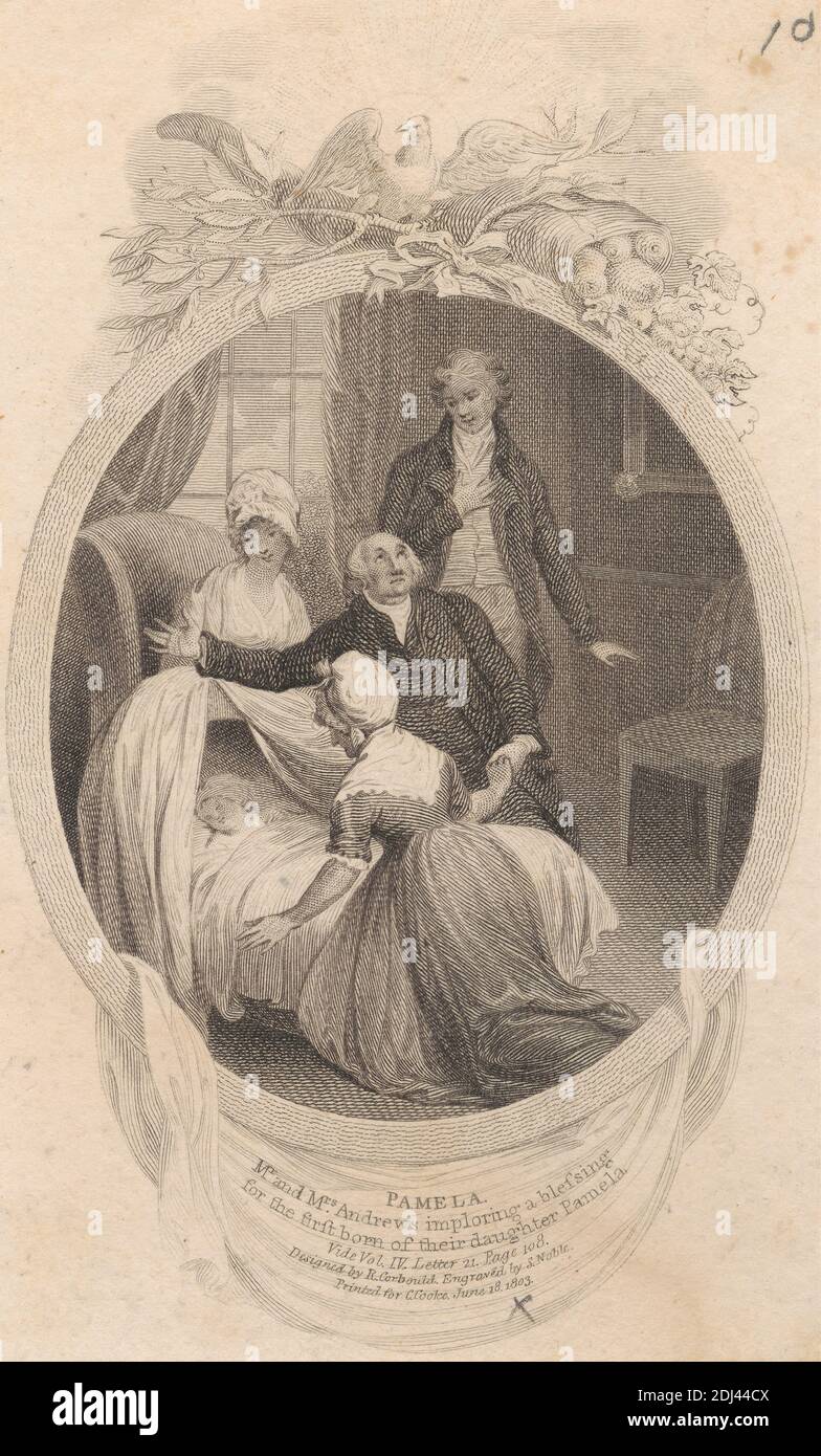 Pamela: M. et Mme Andrews implorent une bénédiction pour leur première fille, Pamela. Vide, vol. 4 lettre 21, page 108, Samuel Noble, 1779–1853, britannique, après artiste inconnu, ( R. Courbould ), 1803, gravure Banque D'Images
