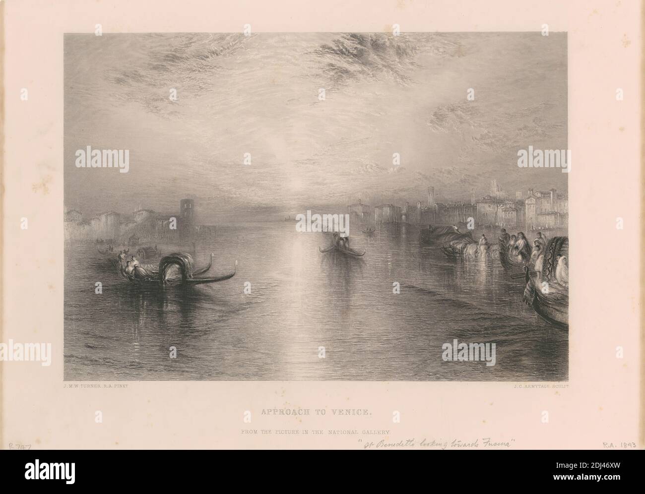 Approche de Venise, James Charles Armytage, 1802–1897, Britannique, d'après Joseph Mallord William Turner, 1775–1851, Britannique, 1859-1879, gravure en acier Banque D'Images