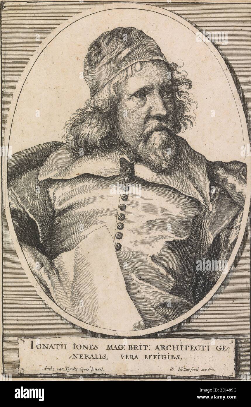 Portrait d'Inigo Jones, Venceslaus Hollar, 1607–1677, Bohême, d'après Sir Anthony Van Dyck, 1599–1641, Flamand, actif en Grande-Bretagne (1620–21; 1632–34; 1635–41), 1655, Etching, feuille: 8 1/16 x 5 3/8in. (20.5 x 13,7 cm Banque D'Images