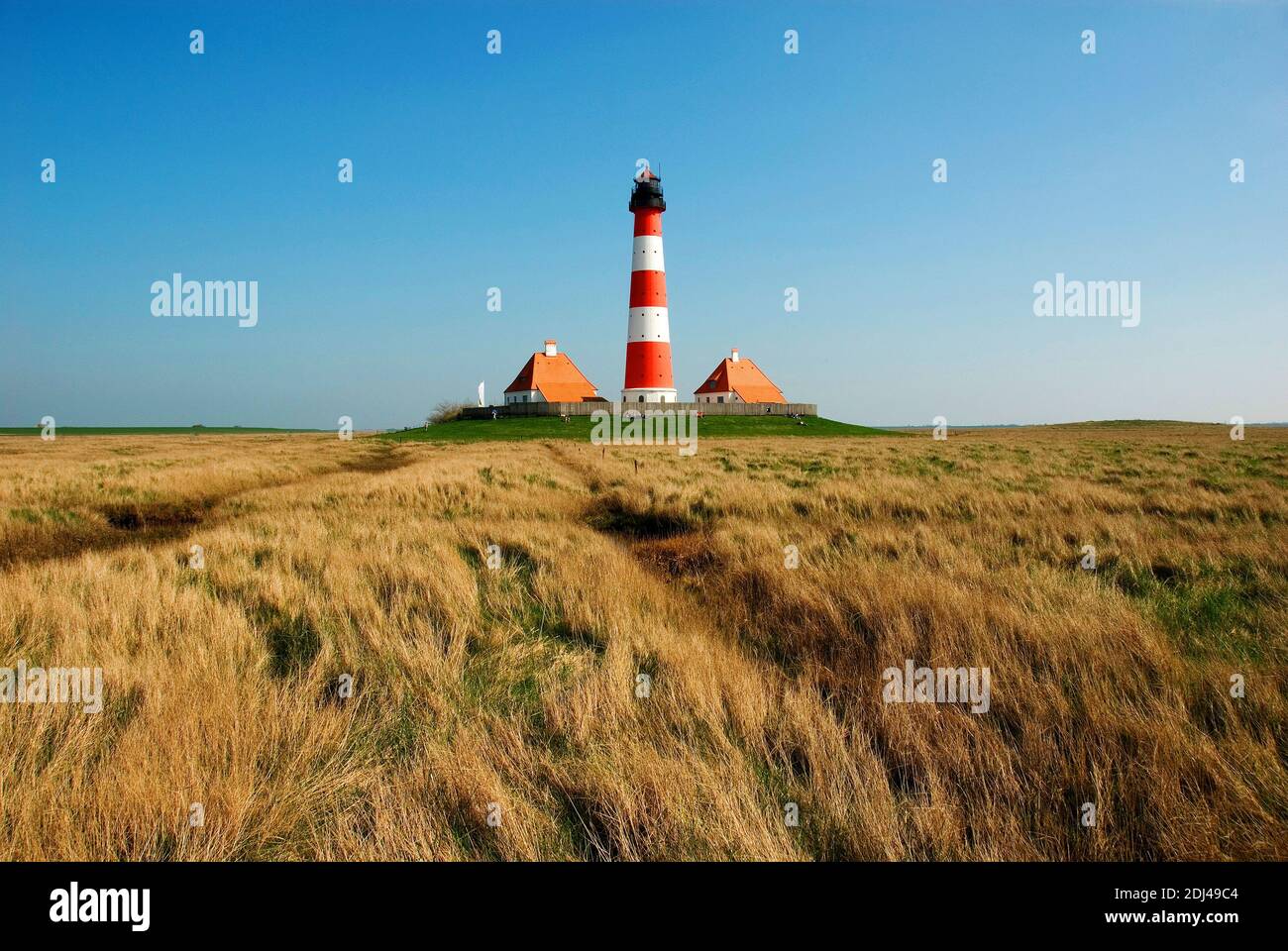 Deutschland, Schleswig-Holstein, Büsum, Halbinsel Eiderstedt, Leuchtturm, Leuchtturm Westerheversand, Nationalpark Wattenmeer Banque D'Images