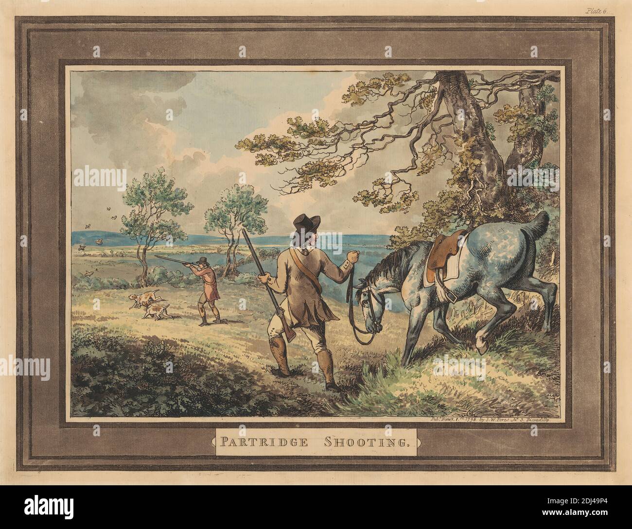 Chasse, tir, etc. Ensemble de six: 6. Partridge Shooting, Samuel Howitt, 1756–1822, British, 1796, Aquatint, couleur main avec bordure aquatint, feuille: 9 1/2 x 12 1/2in. (24.1 x 31,8cm Banque D'Images