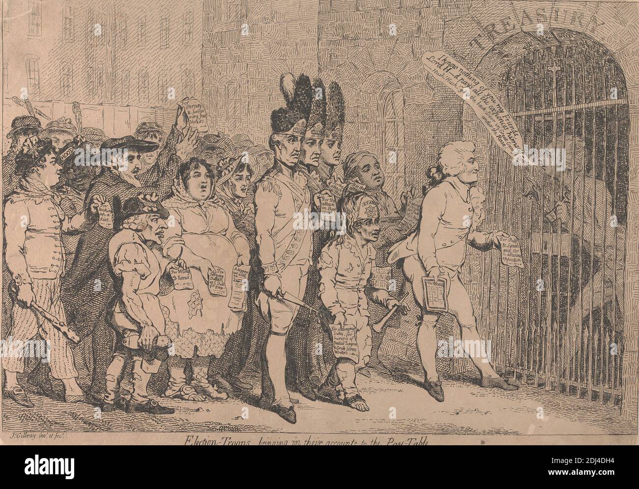 Les troupes électorales apportent leurs comptes à la table de paiement, James Gillray, 1757–1815, British, 1788, Etching Banque D'Images