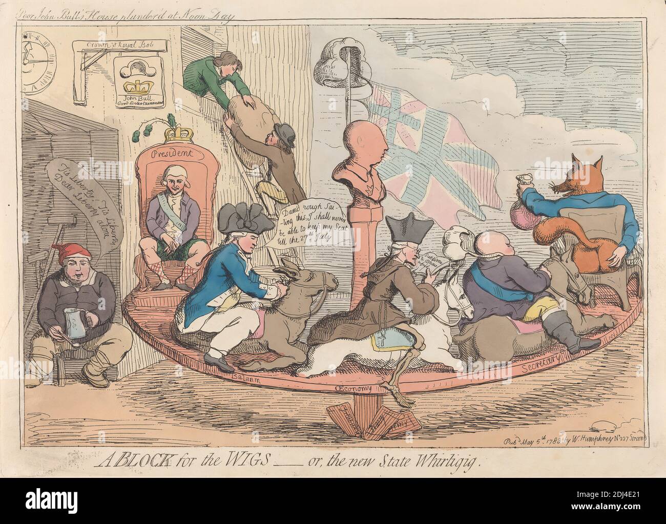A Block for the Whigs - or, The New State Whirligig (Poor John Bull's House pillé à Noon Day), James Gillray, 1757–1815, British, 1783, Etching Banque D'Images