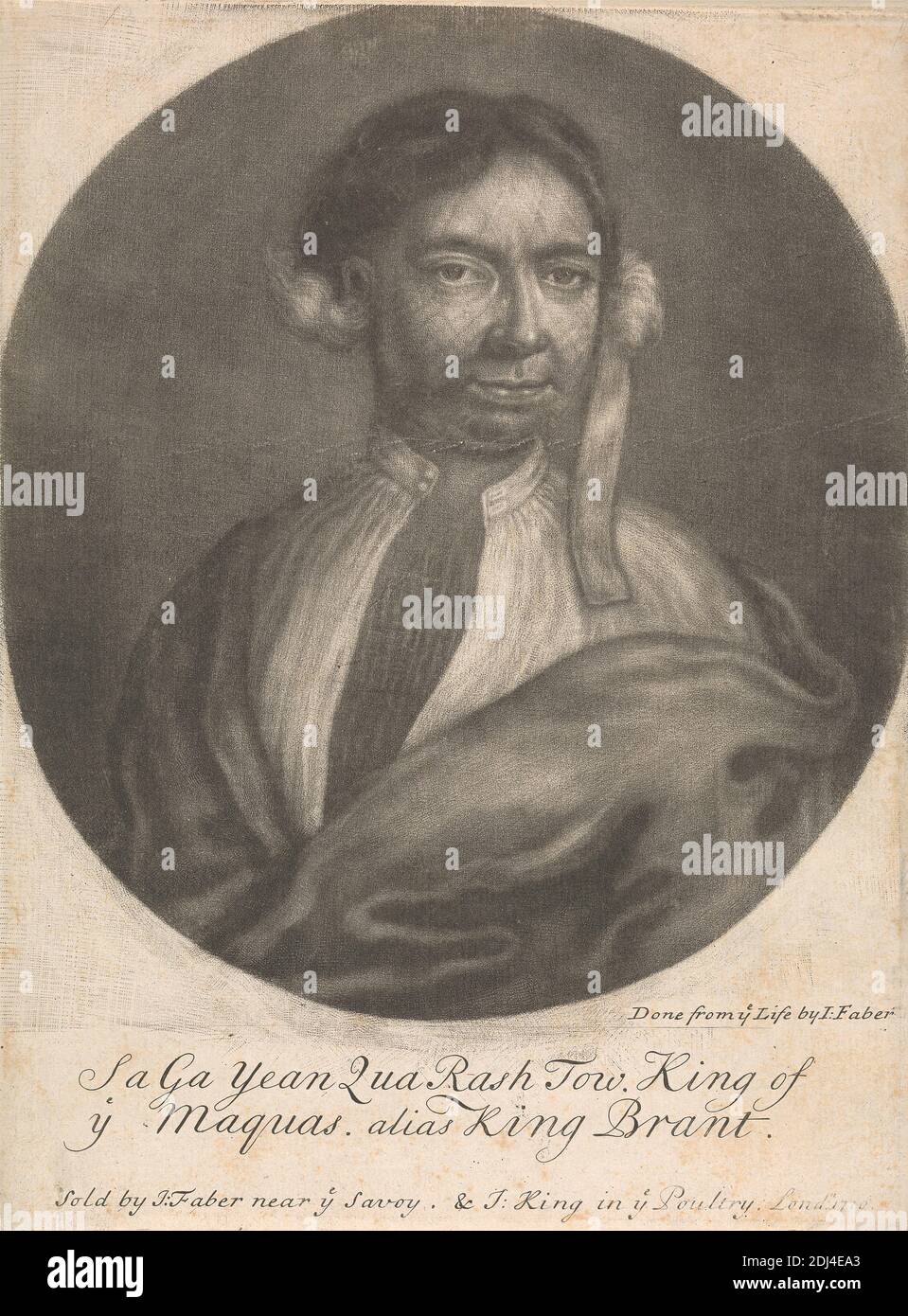 Portraits de quatre rois indiens du Canada : sa GA Yean qua Rash Tow, John Faber The Elder, ca. 1660–1721, britannique, OU John Faber le plus jeune, env. 1695–1756, Netherlandish, actif en Grande-Bretagne, après John Faber l'ancien, vers. 1660–1721, Britannique, 1710, Mezzotint, feuille : 8 x 5 15 po. (20.3 x 15,1 cm Banque D'Images