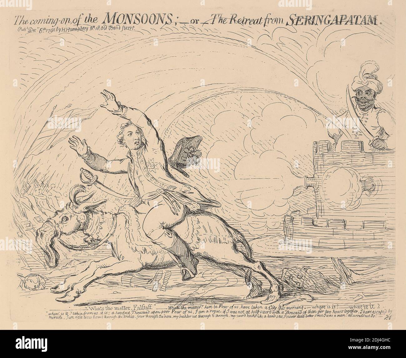 L'arrivée des moussons; - ou - la retraite de Seringapatam, James Gillray, 1757–1815, British, 1791, gravure, feuille: 25 3/8 x 19po. (64.5 x 48,3 cm Banque D'Images