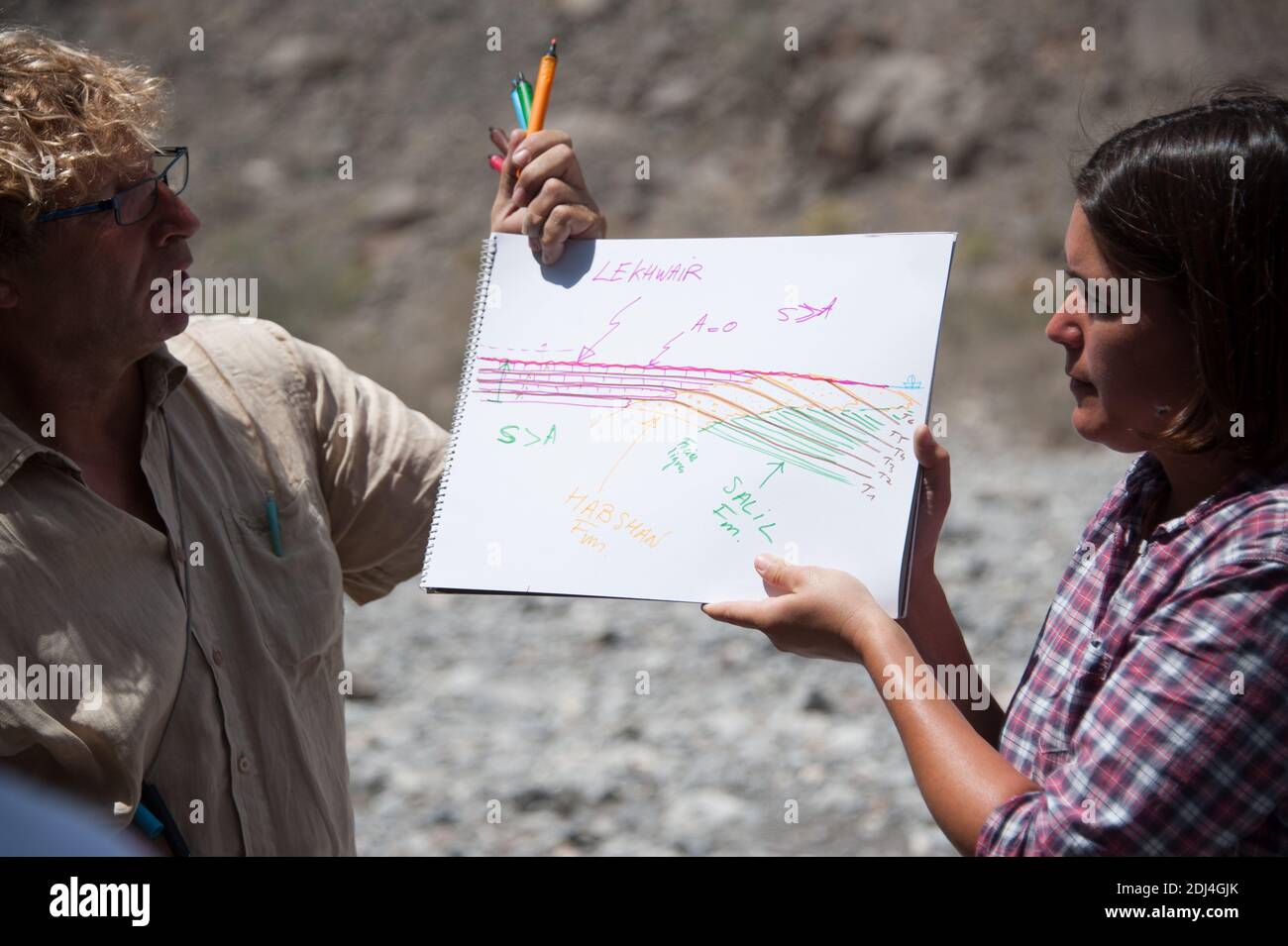 formation de géologues pour l'exploration pétrolière dans les montagnes d'oman Banque D'Images
