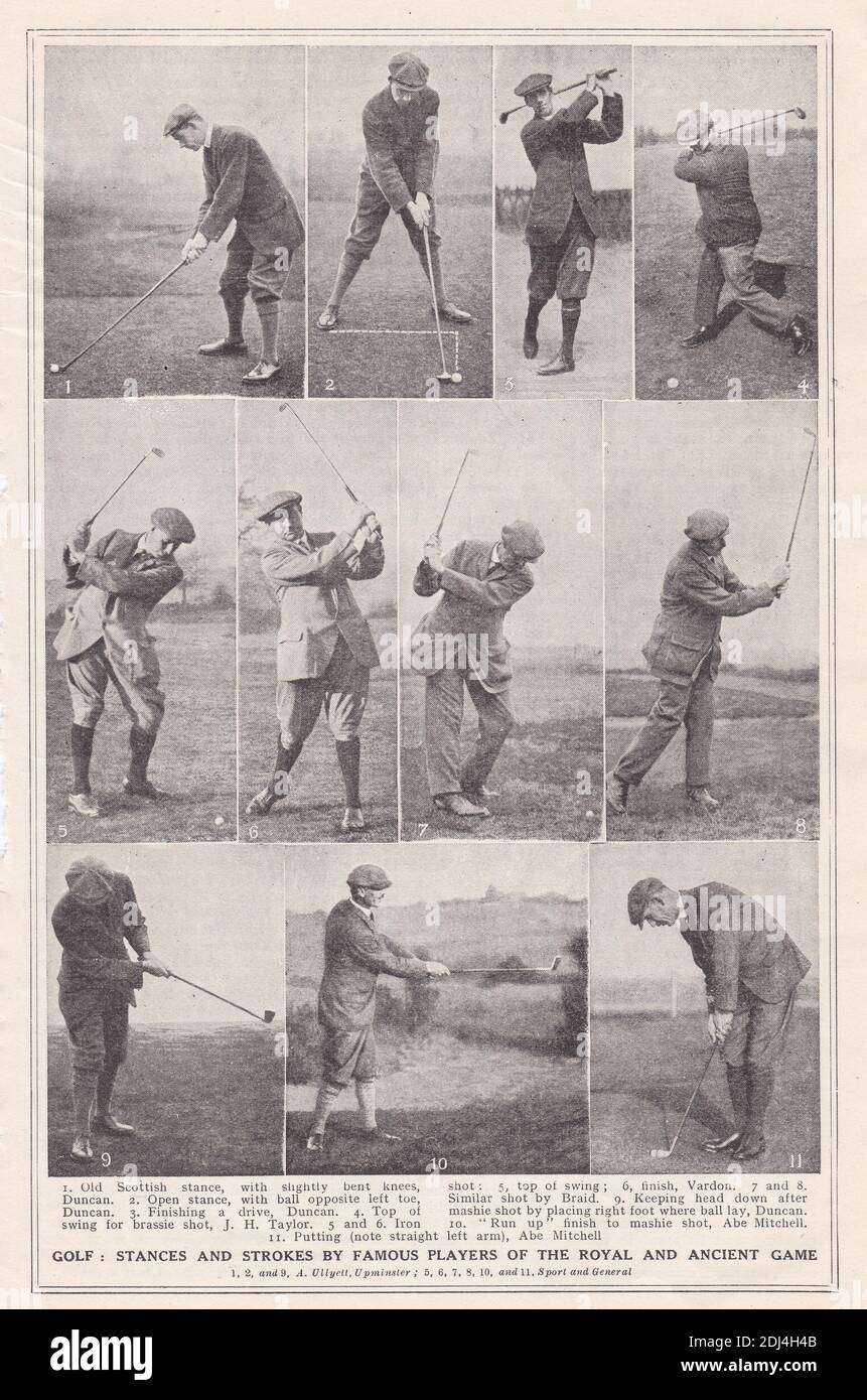 Golf : positions et coups de joueurs célèbres du jeu royal et ancien des années 1920. Banque D'Images