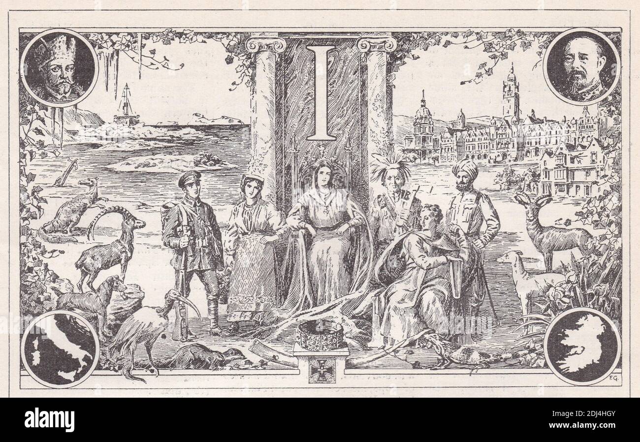 Illustrations vintage de la lettre 'i' - neuvième lettre et troisième voyelle de l'alphabet latin et anglais 1900. Banque D'Images