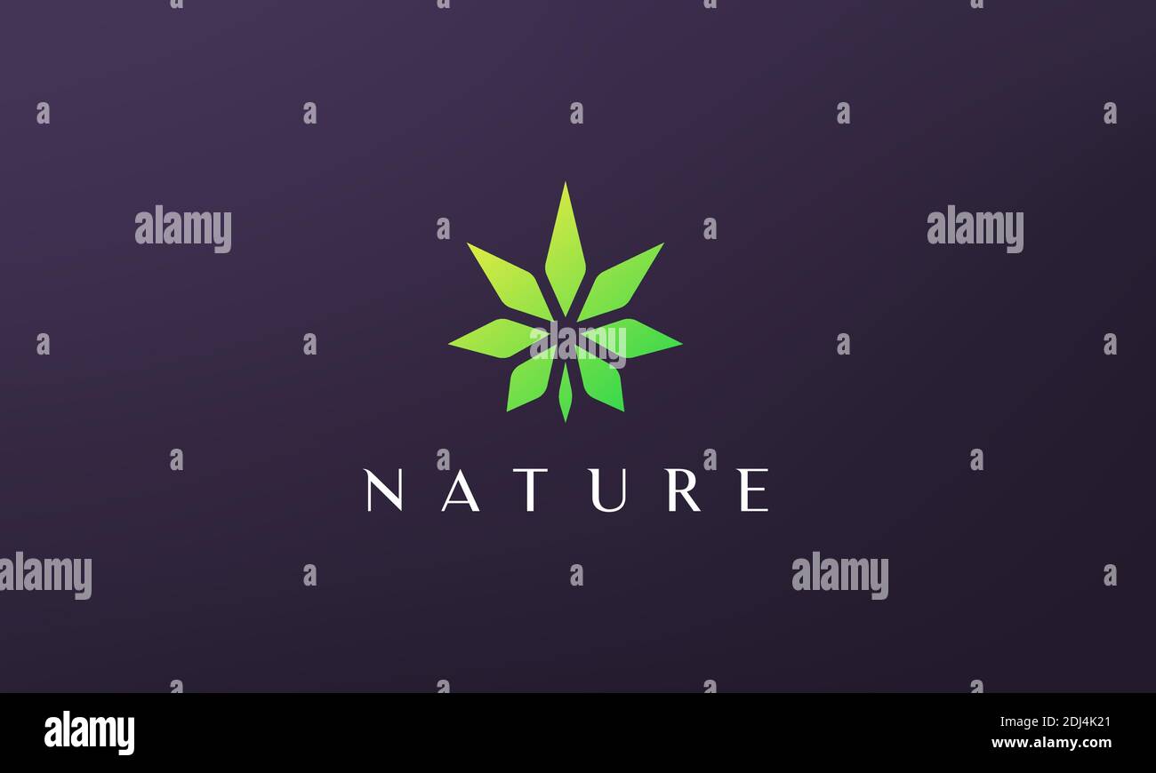 Logo abstrait de feuille de cannabis vert dans un simple et moderne style Illustration de Vecteur